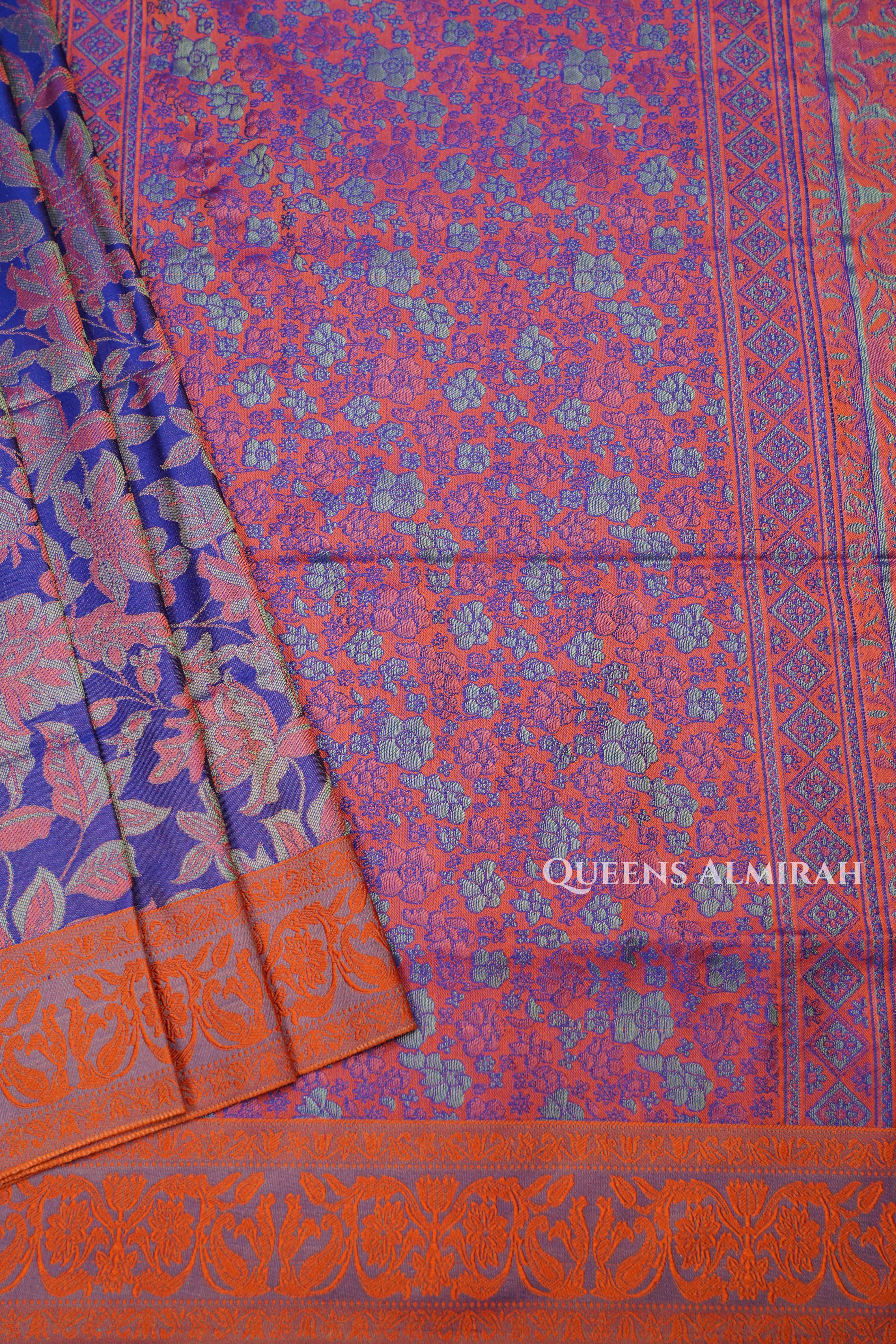 Royal Blue With Orange Pashmina Silk Saree