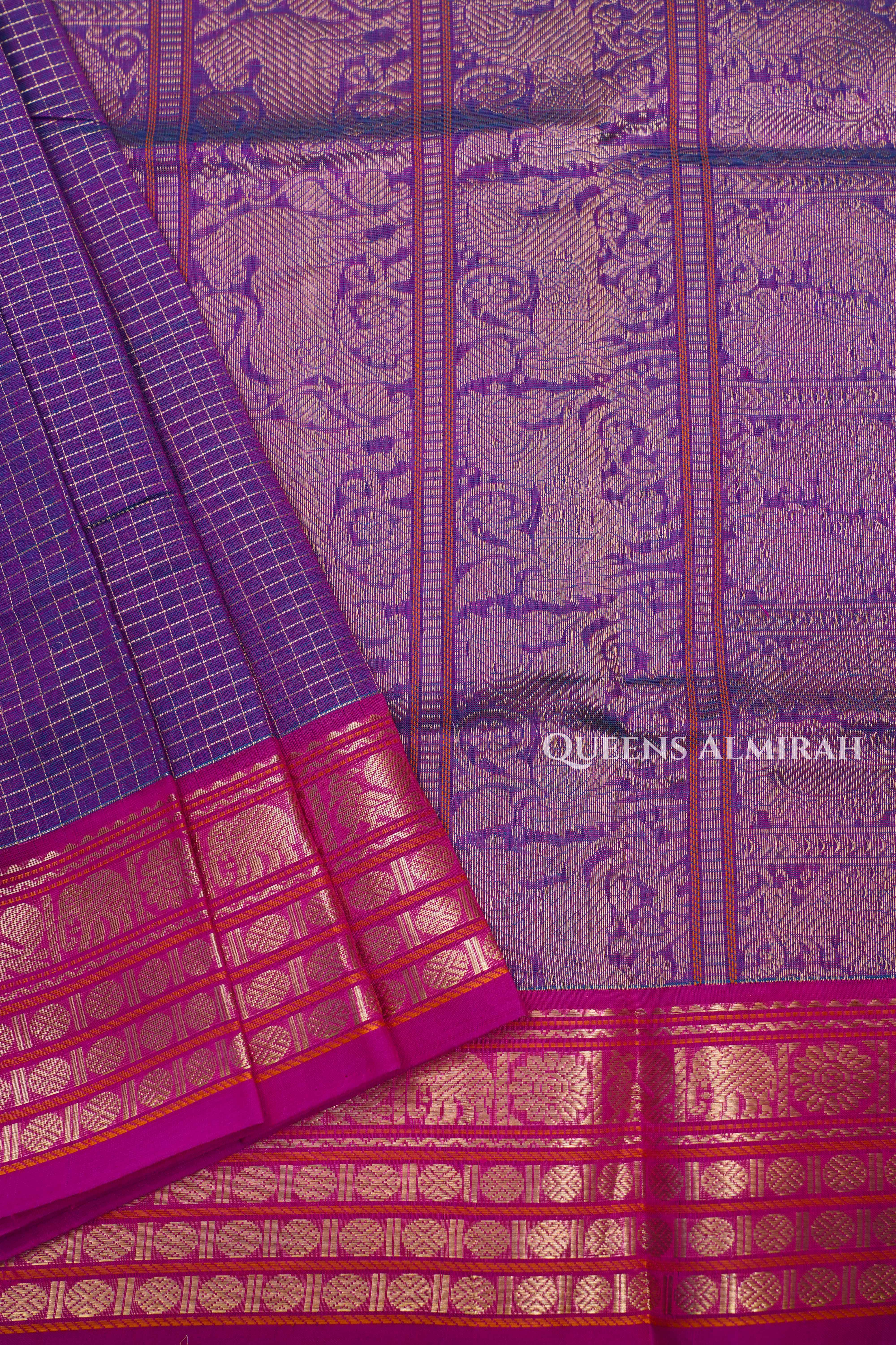 Dusky Blue Karaikudi Chettinad Silk Cotton Saree