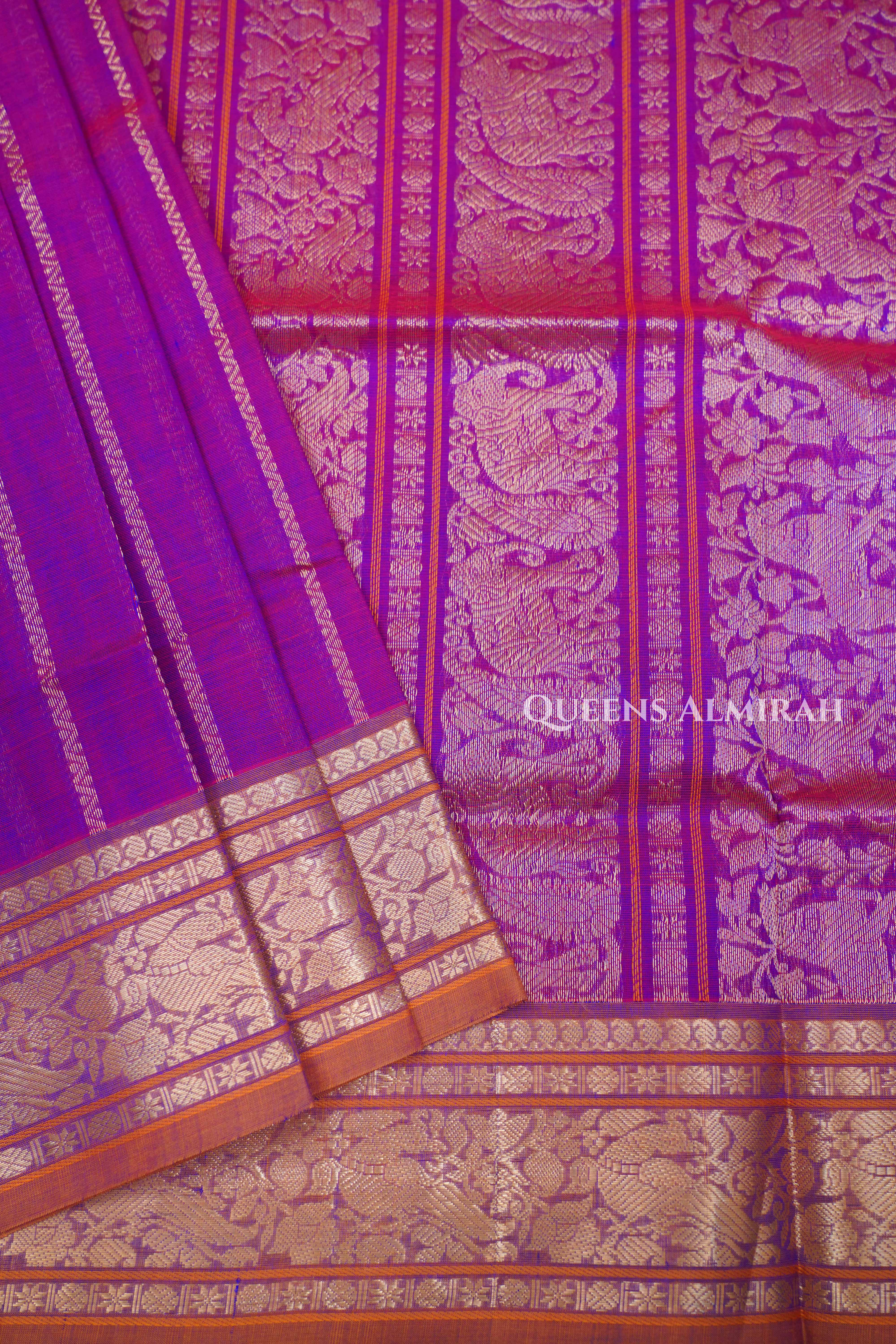 Dark Magenta Pink Veldhari Chettinad Silk Cotton Saree