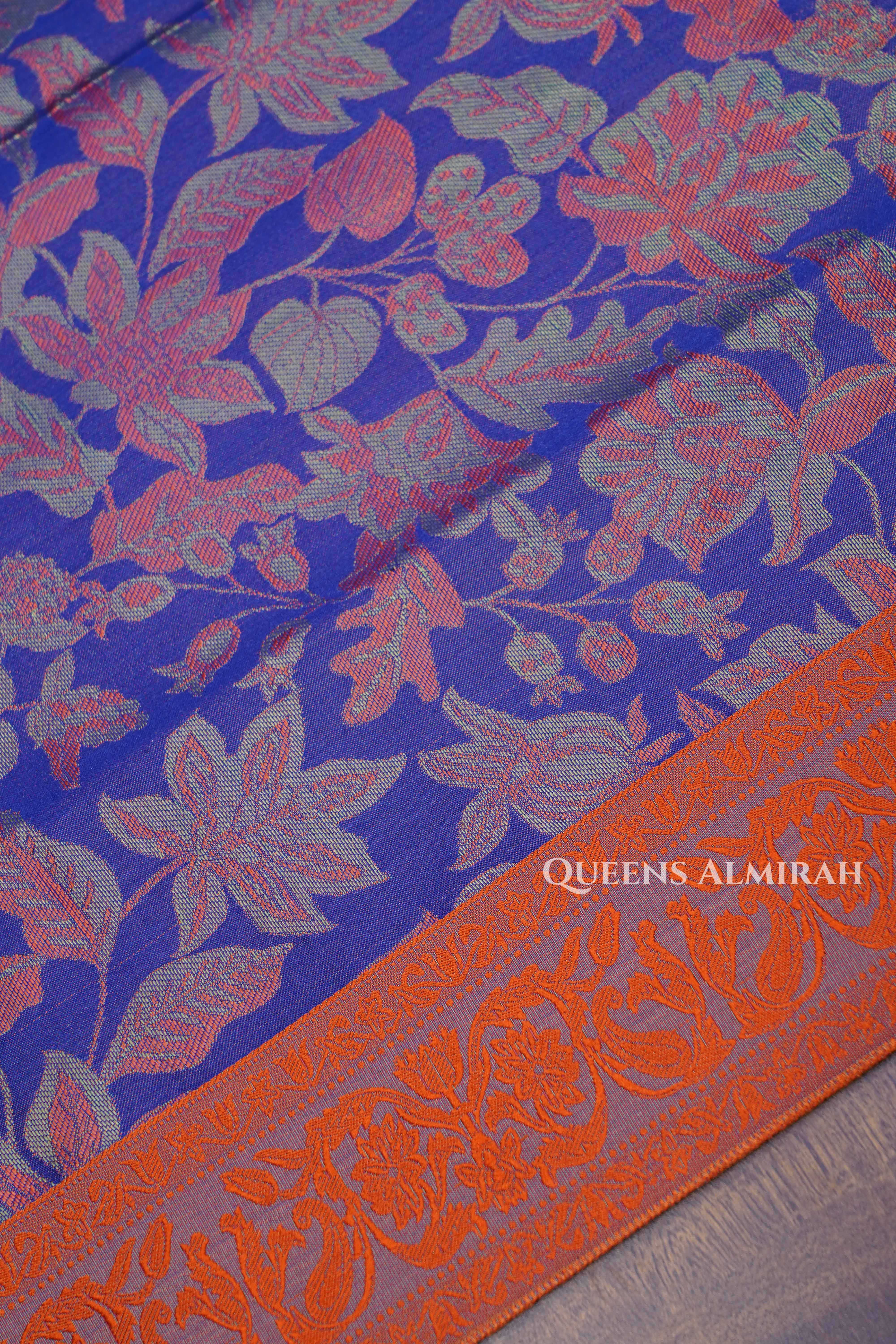 Royal Blue With Orange Pashmina Silk Saree