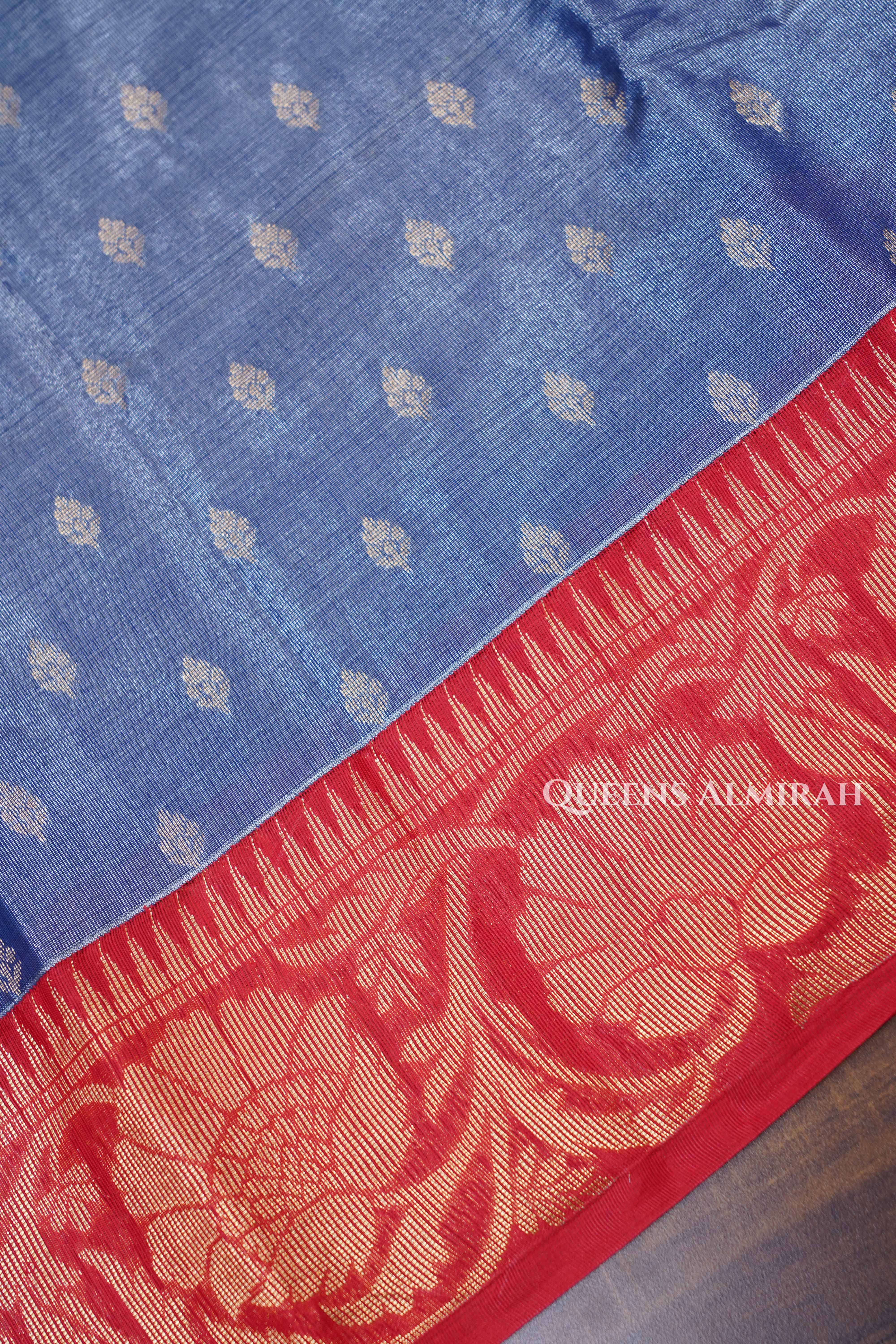 Lavender With Red Tissue Silk Cotton Saree