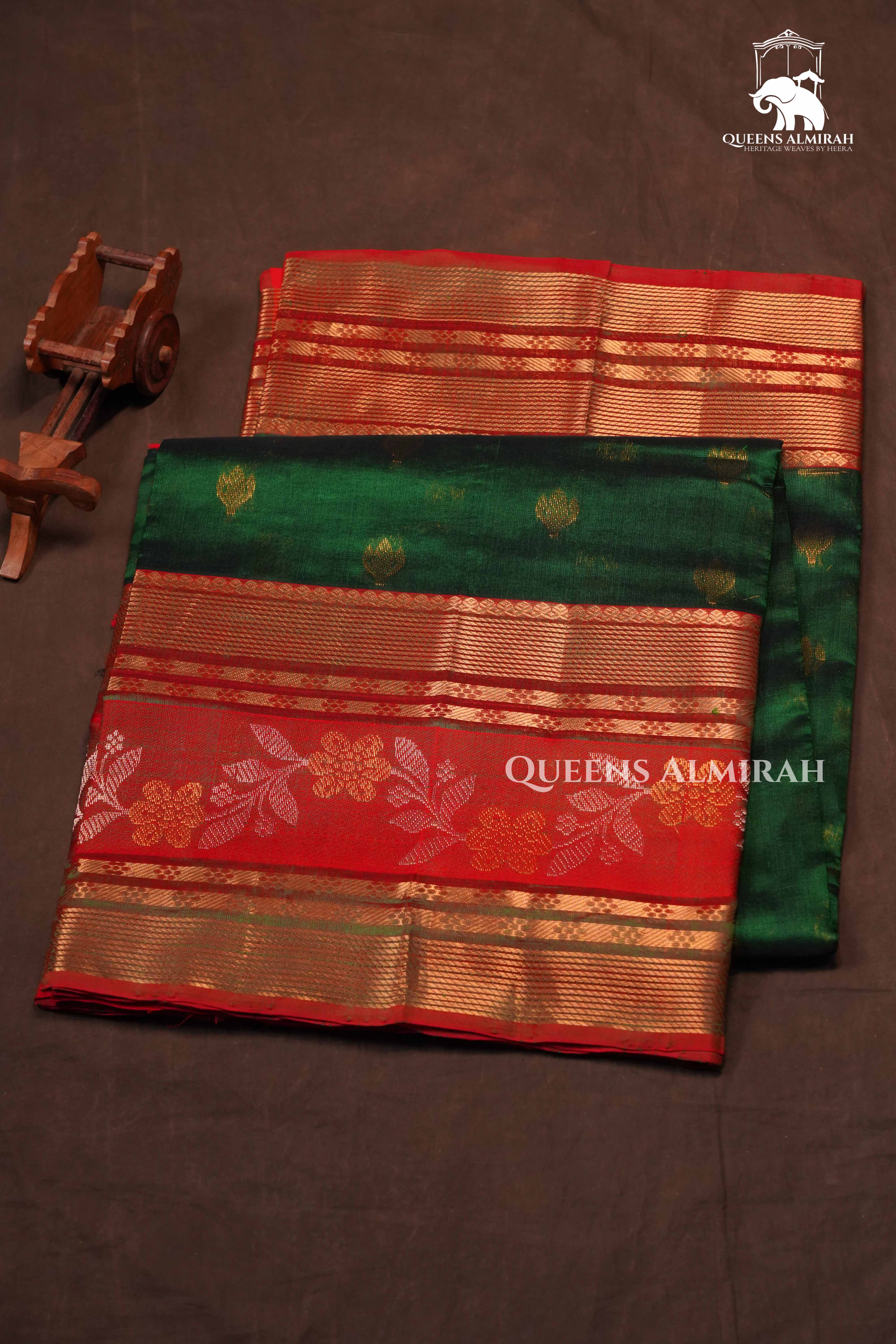 Bottle Green With Red Pure Kanchi Silk Cotton Saree
