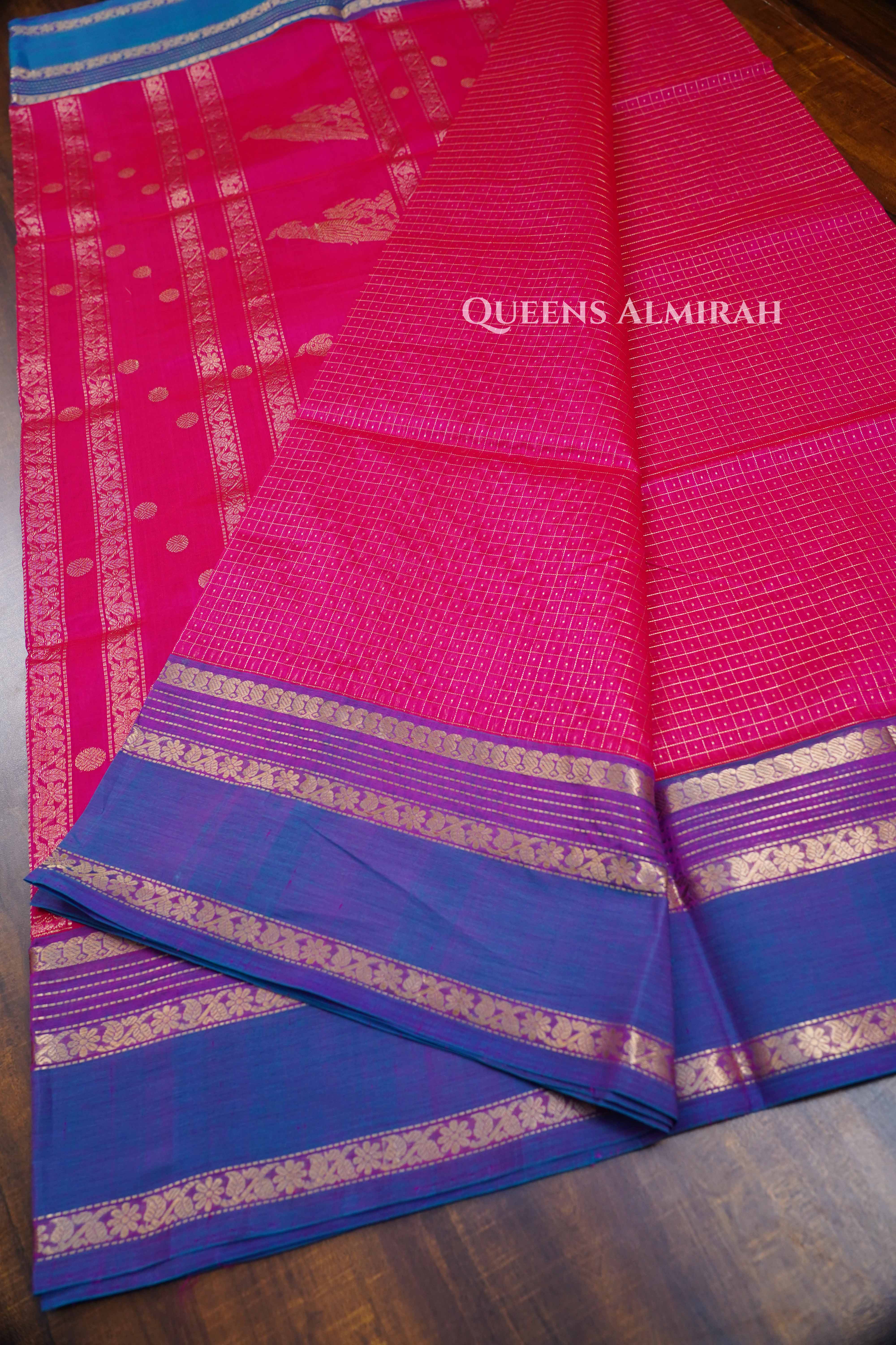 Magenta Pink -Karaikudi Chettinad Silk Cotton Saree