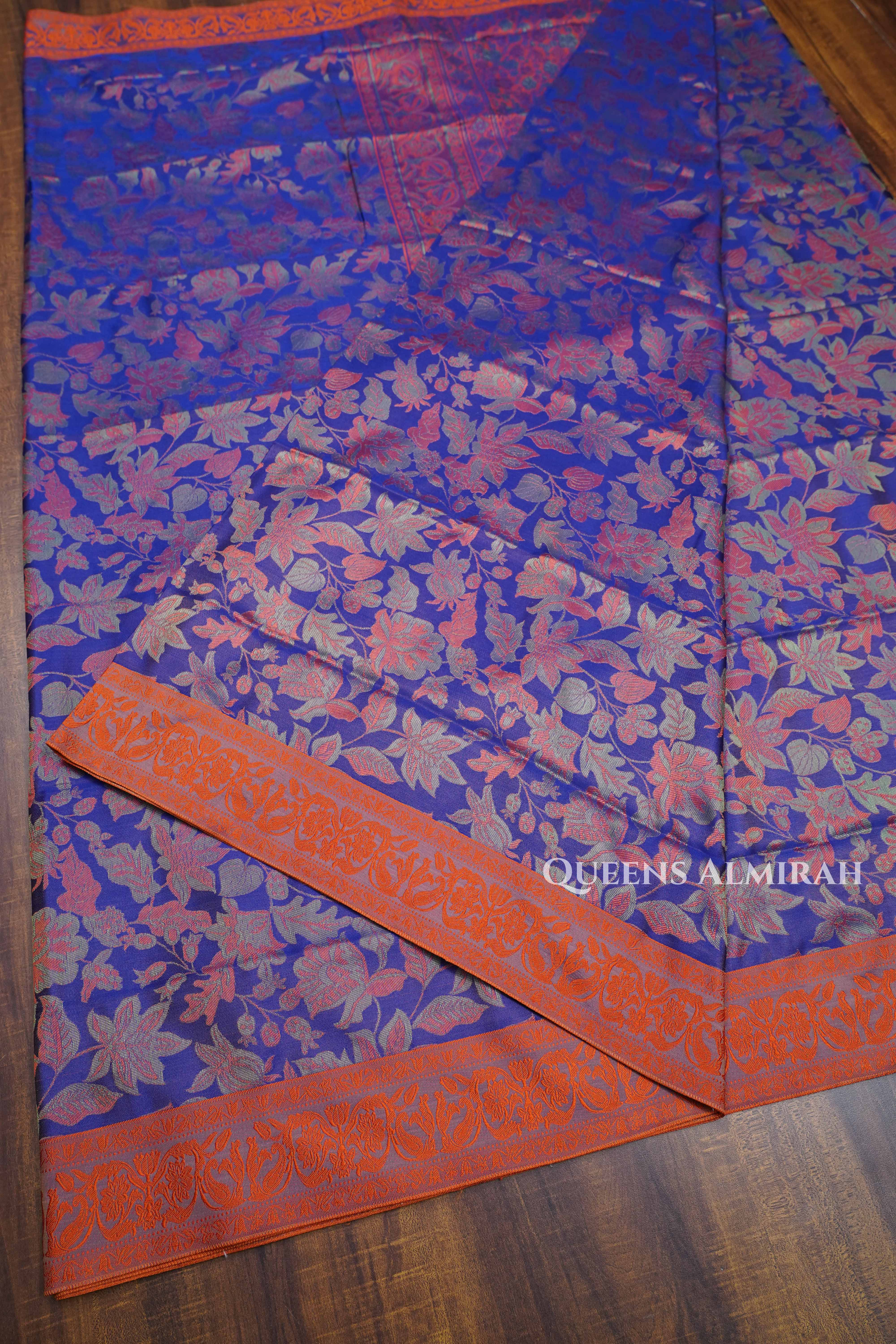 Royal Blue With Orange Pashmina Silk Saree