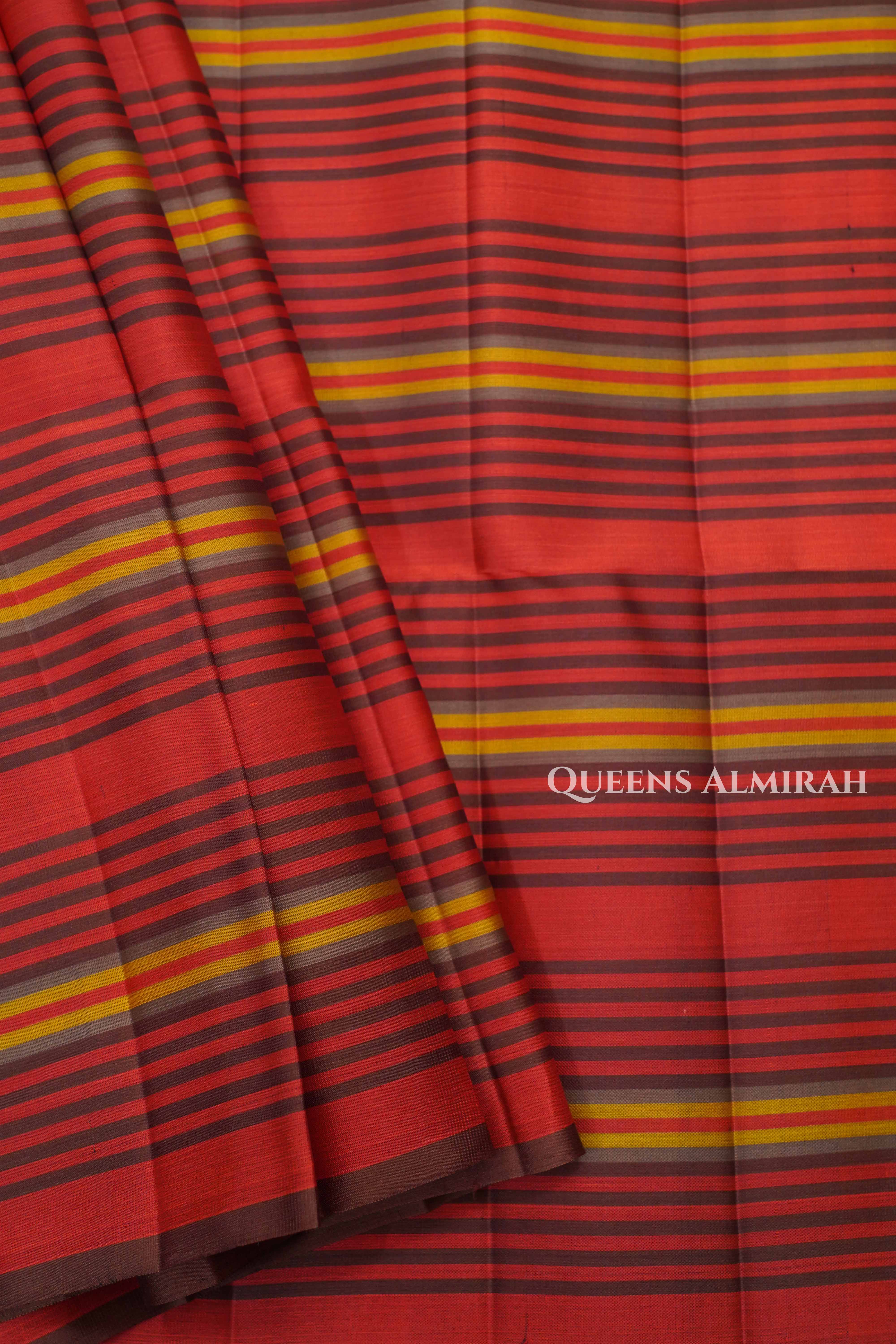 Cocoa Bean With Stripes Pure Soft Silk Saree