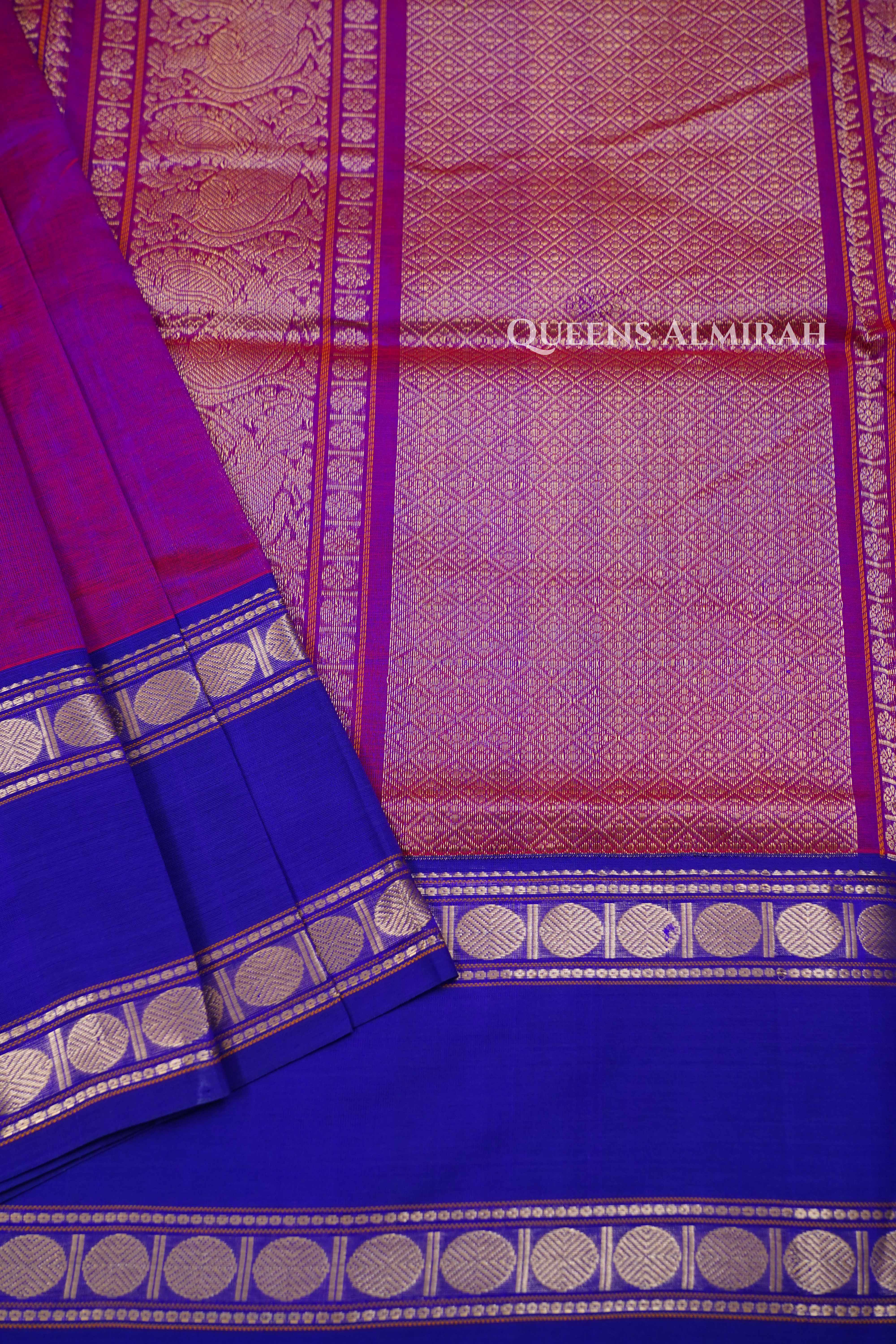 Magenta Purple Karaikudi Chettinad Silk Cotton Saree