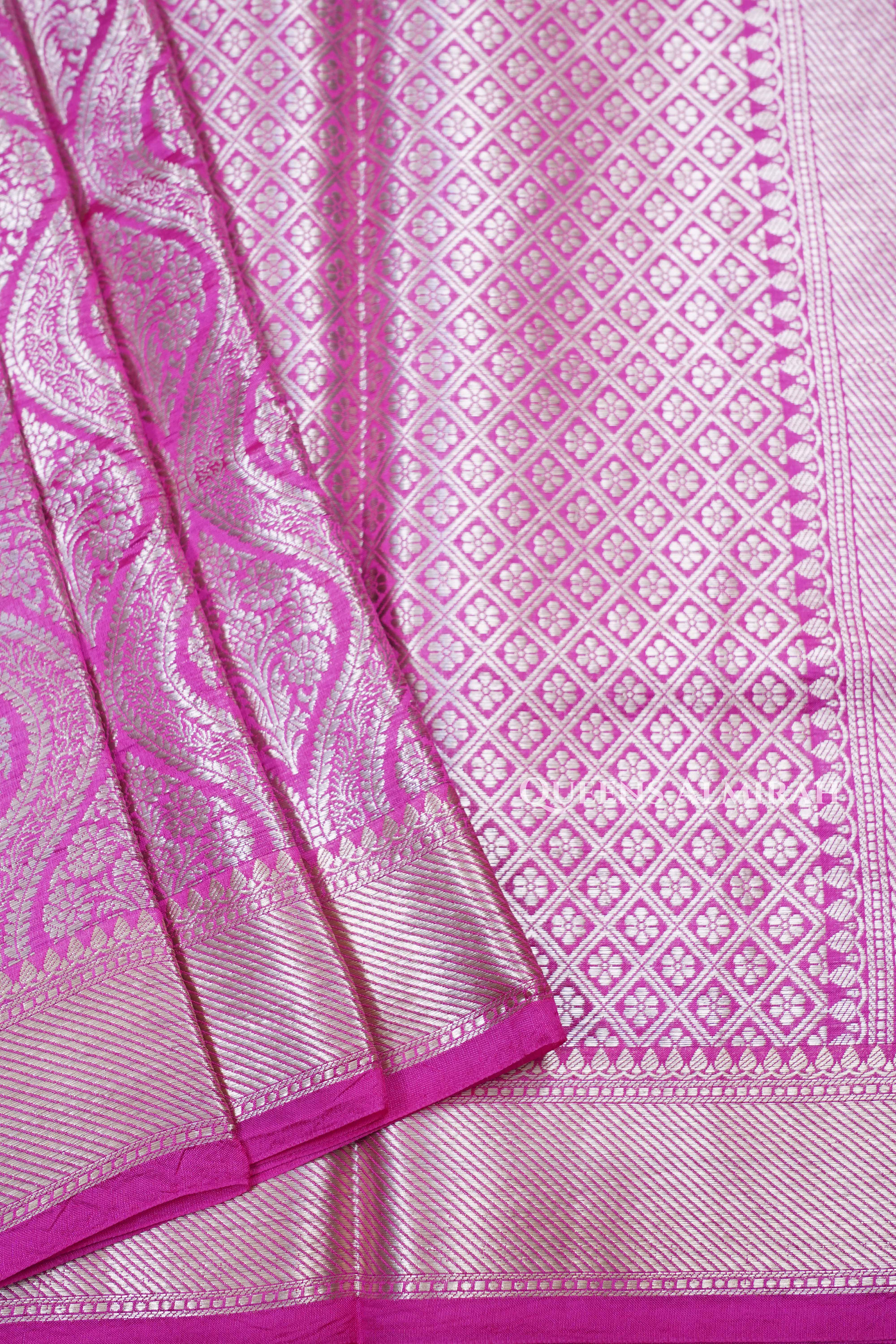Magenta Pink Banarasi Silk Saree