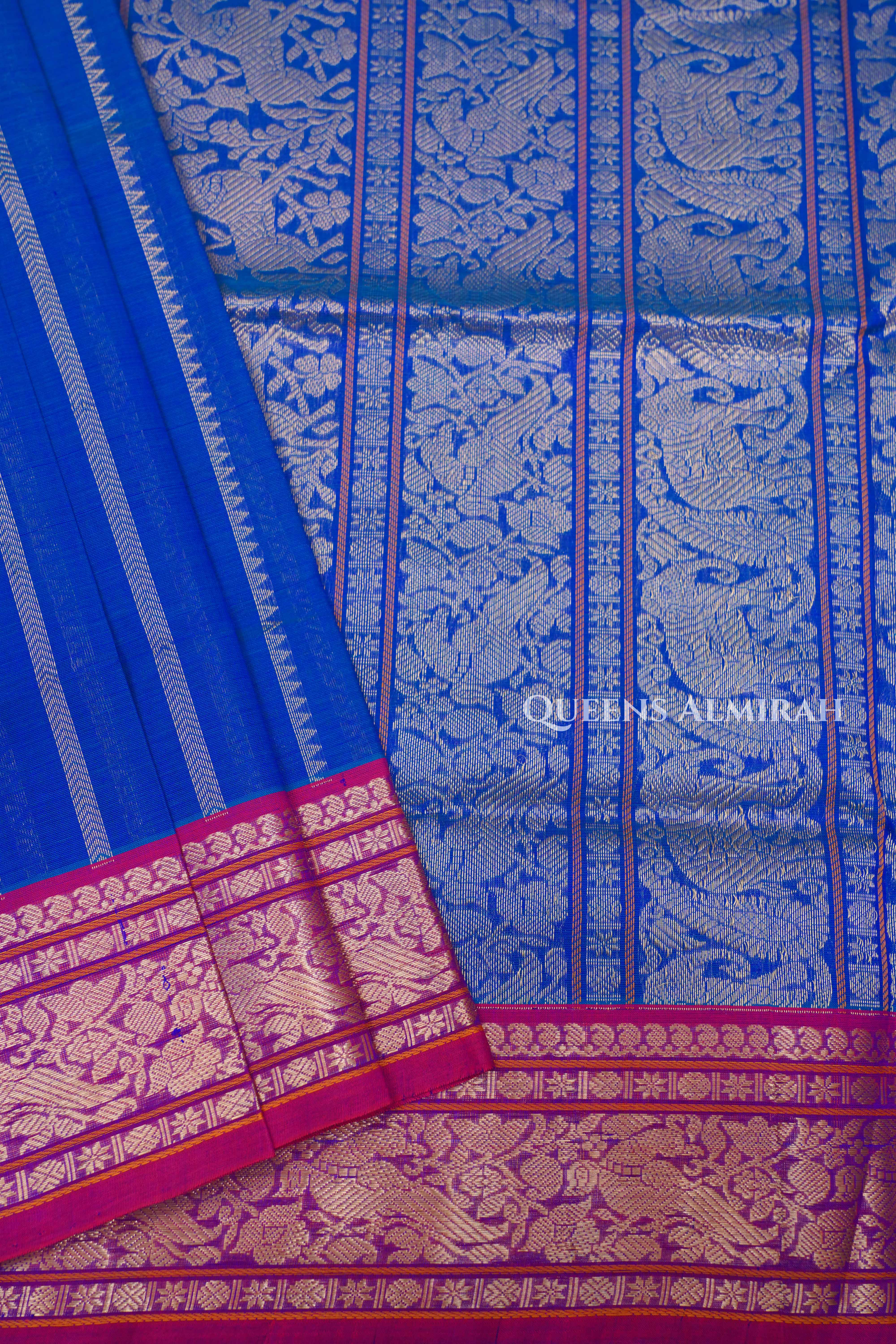 Royal Blue With Pink Veldhari Chettinad Silk Cotton Saree