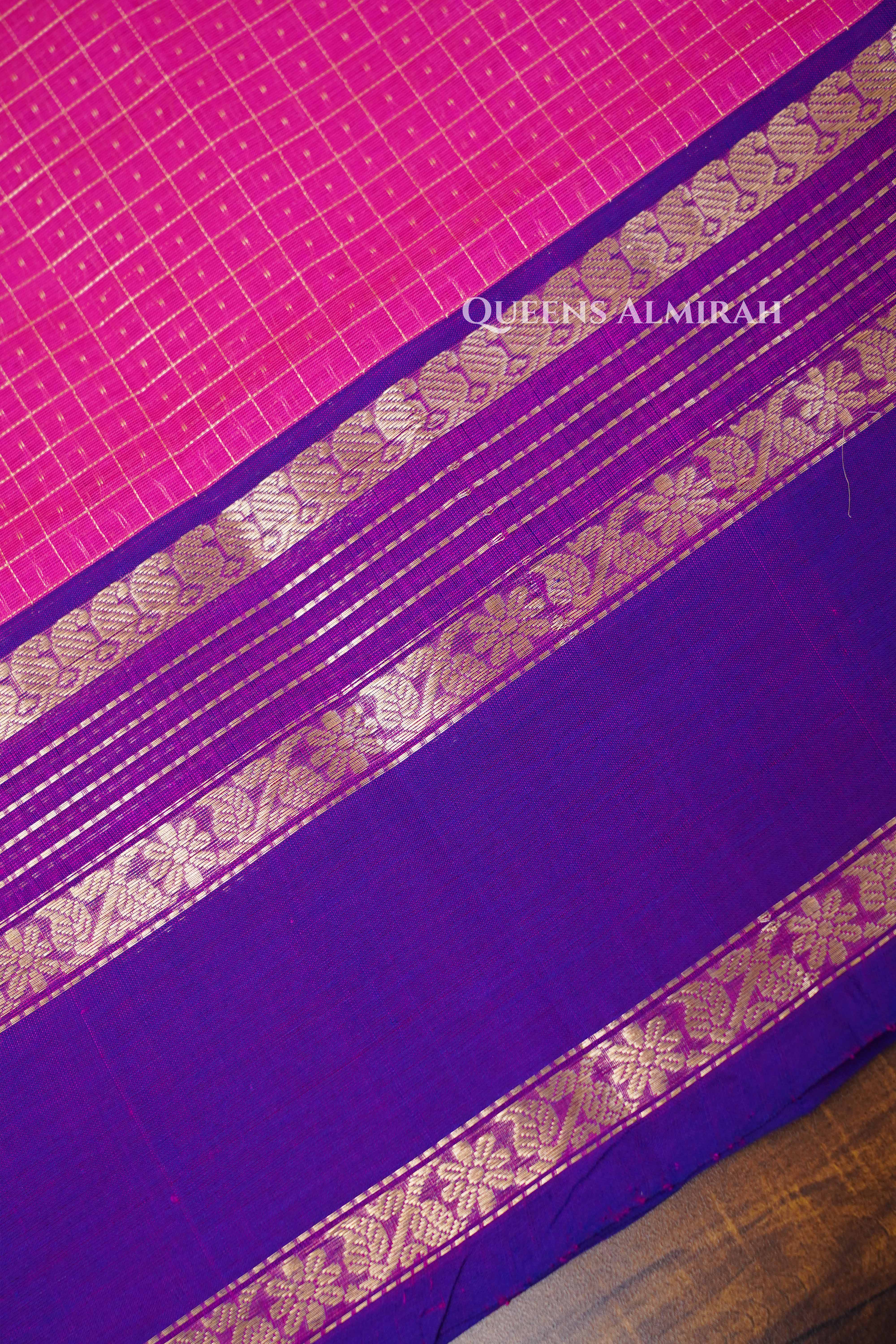 Dragon Fruit Pink-  Karaikudi Chettinad Silk Cotton Saree