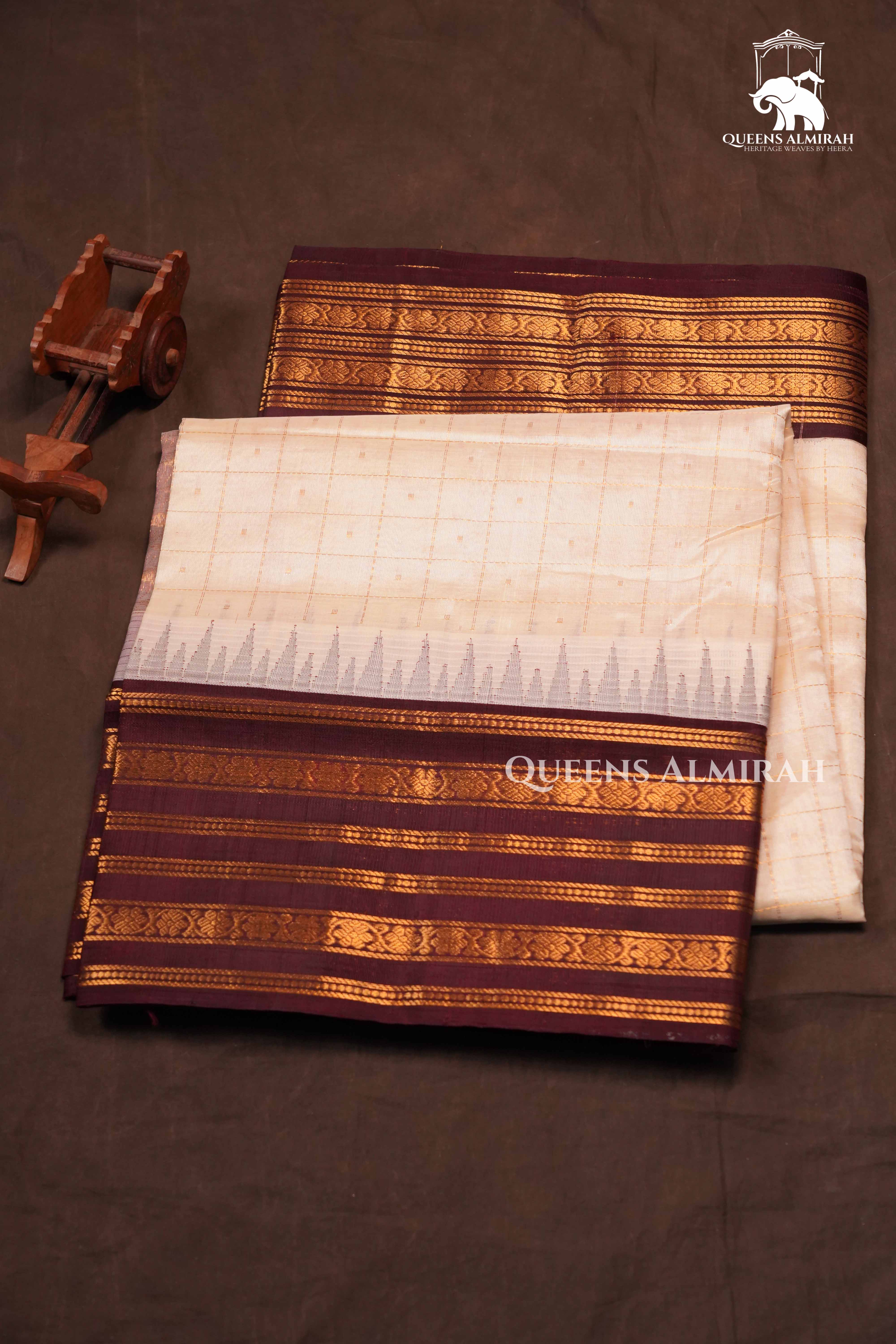 Milk White With Cocoa Bean Pure Kanchi Silk Cotton Saree
