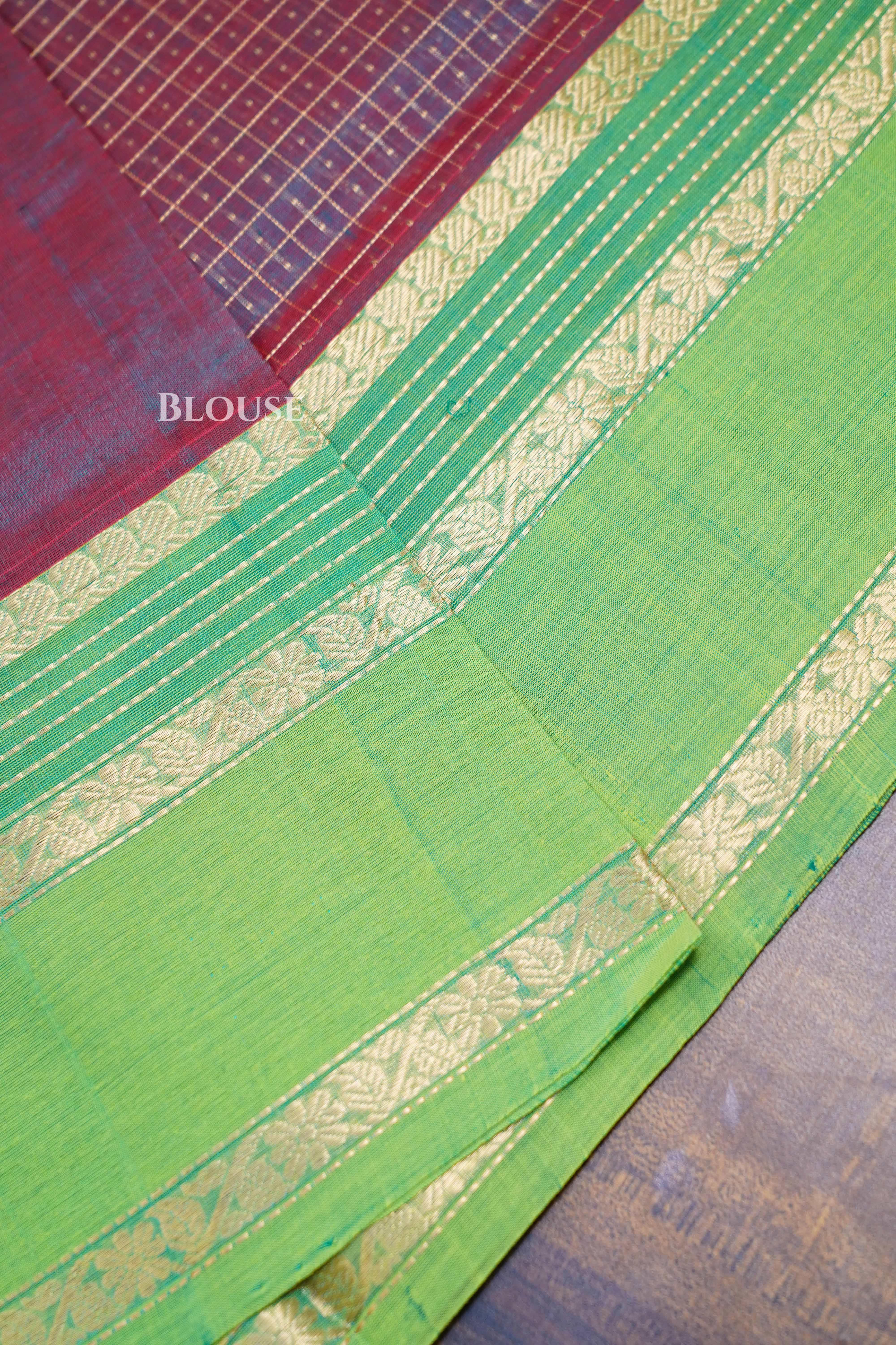 Red Wine - Karaikudi Chettinad Silk Cotton Saree