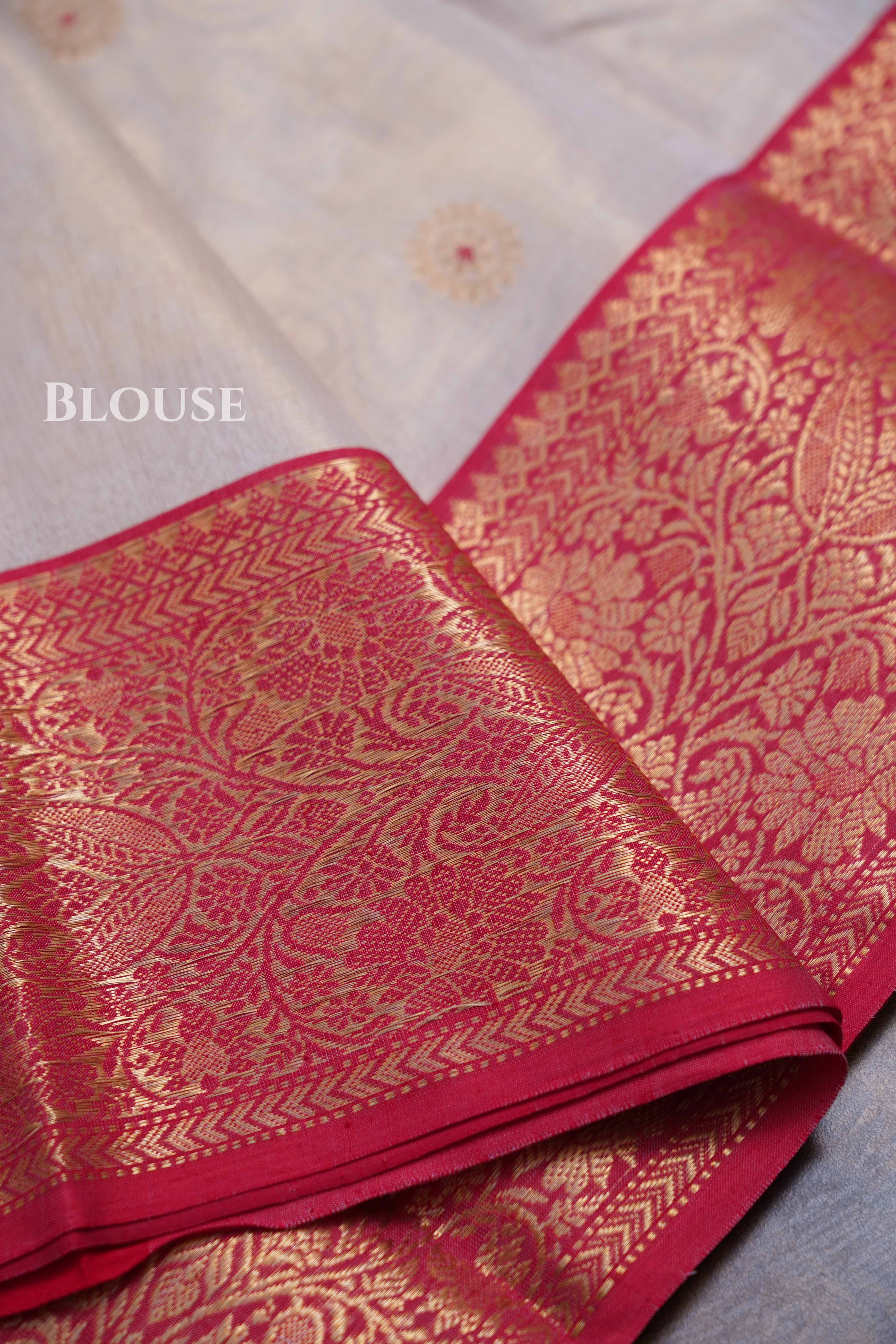 Sandal With Red Katan Silk Handloom Saree