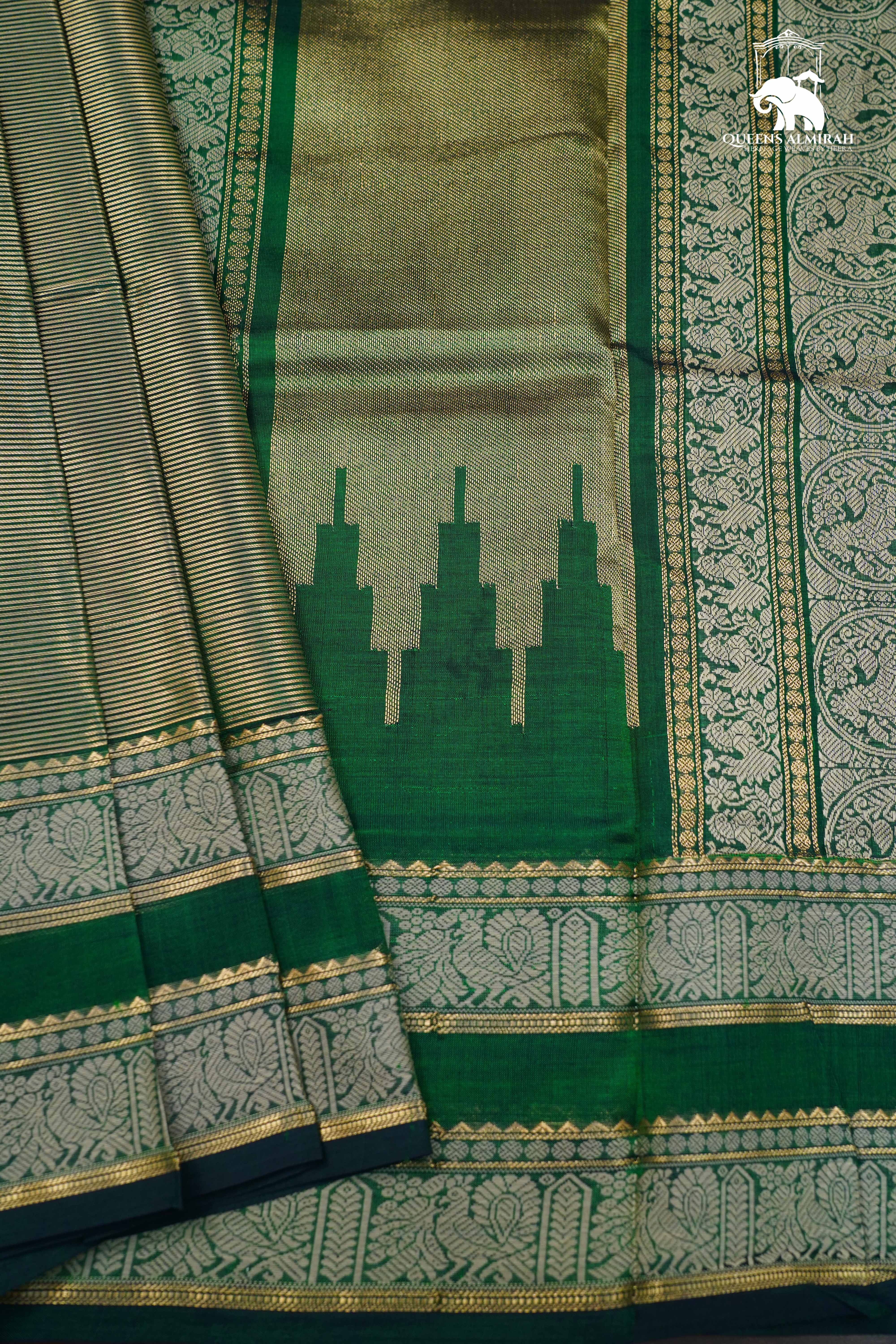 Dual Shade Of Green- Royal Karaikudi Chettinad Tissue Silk Cotton Saree
