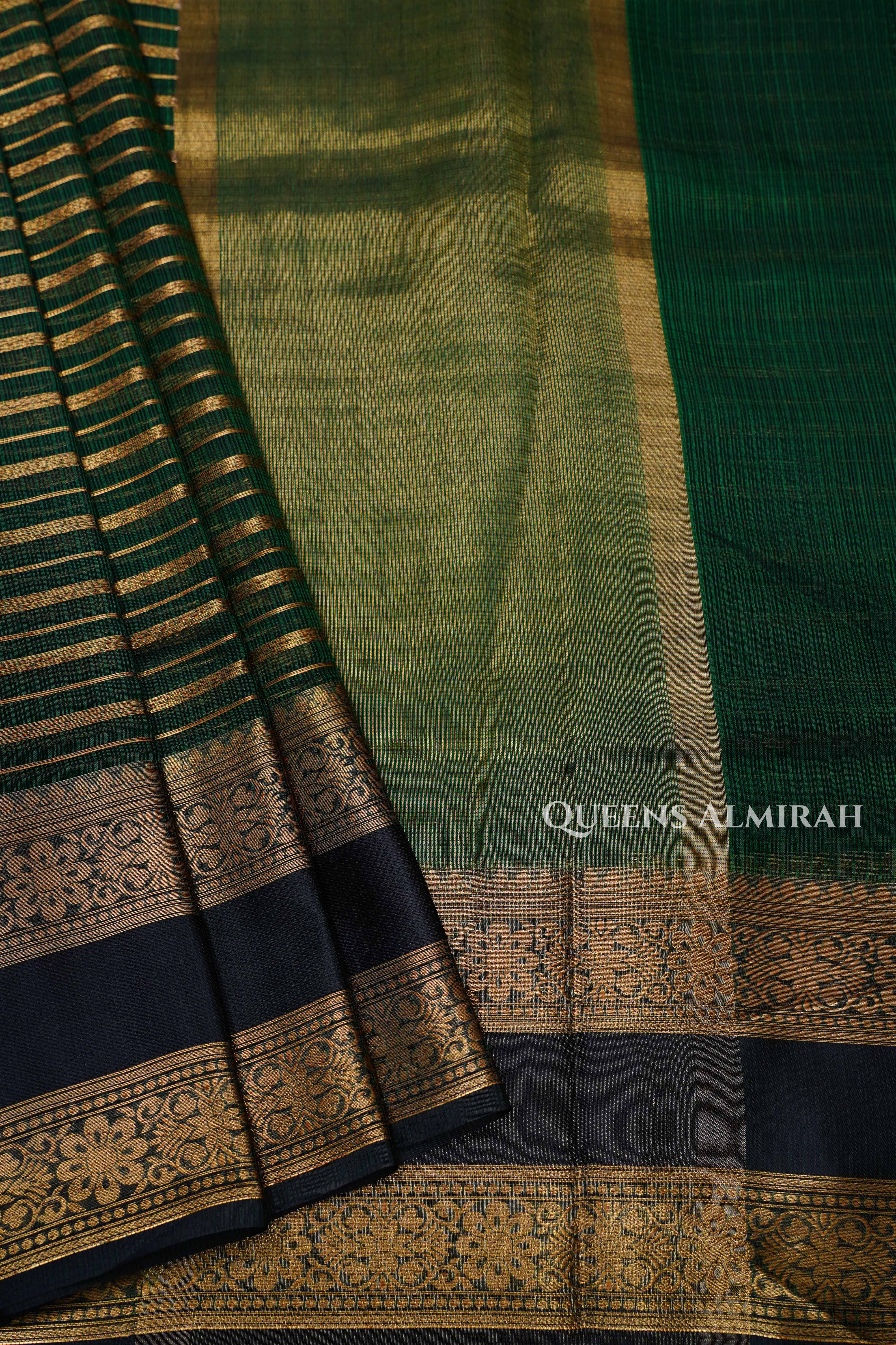 Dark Green Pure Kota Silk Saree