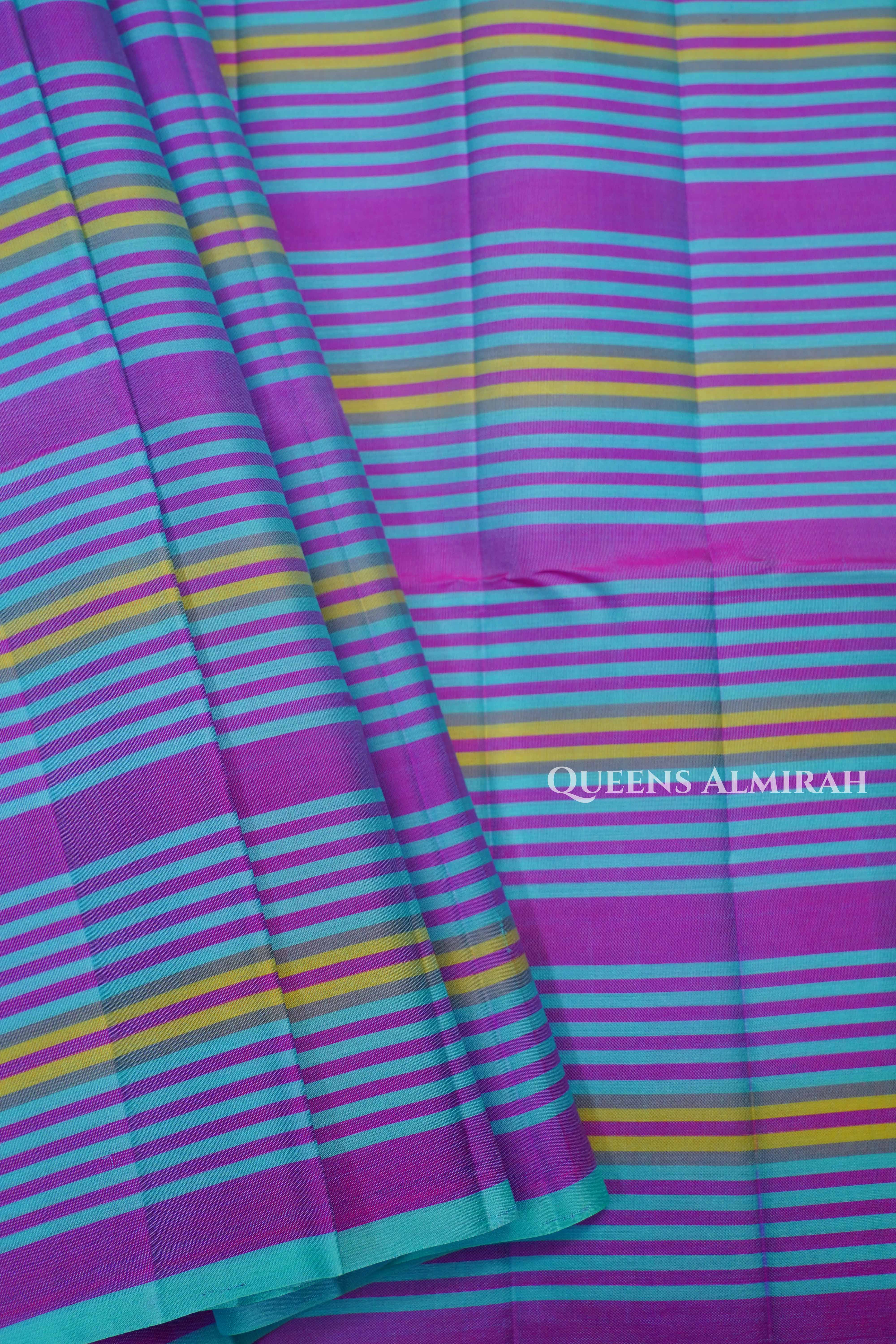 Turquoise Blue With Stripes Pure Soft Silk Saree