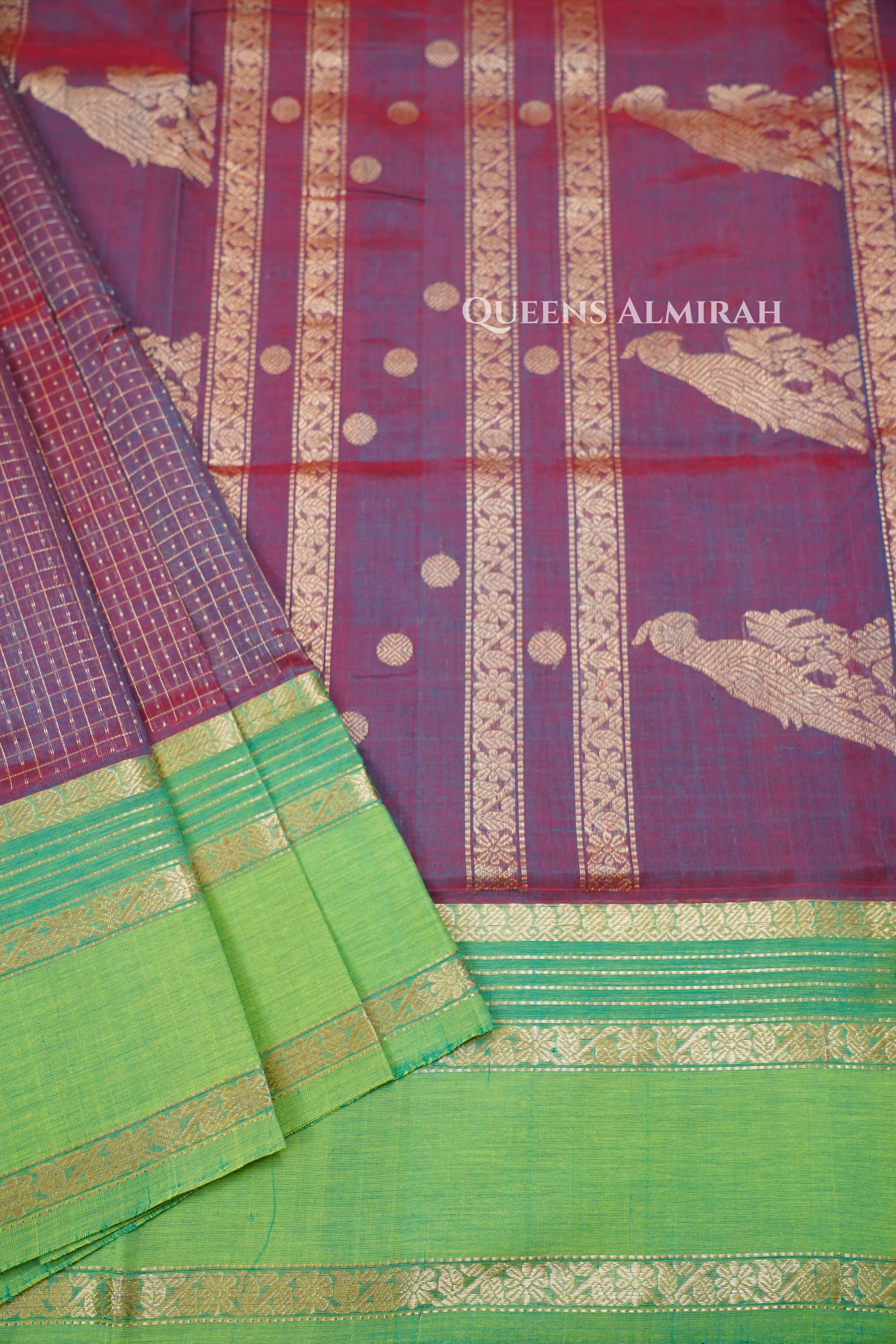 Red Wine - Karaikudi Chettinad Silk Cotton Saree