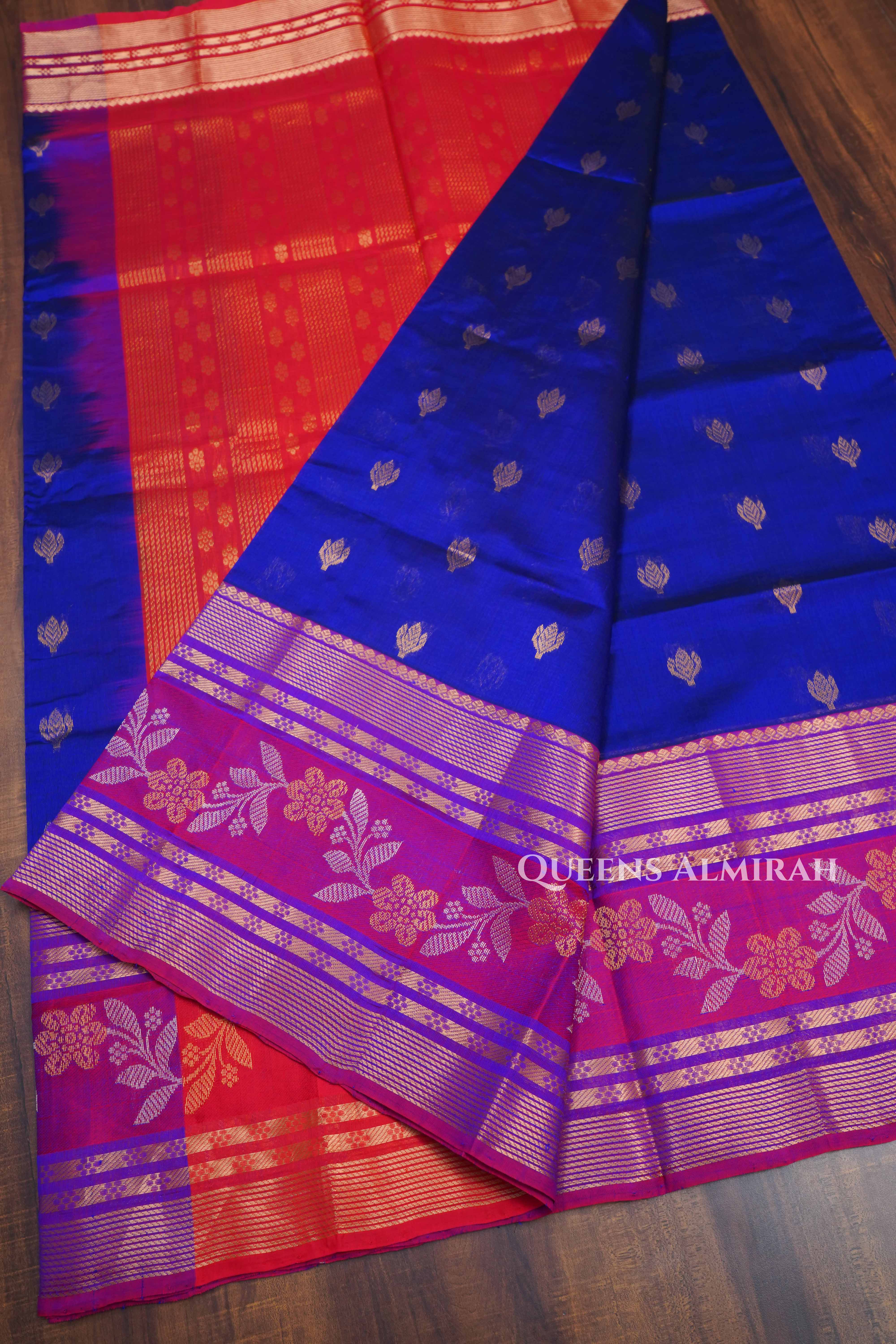 Royal Blue With Purple Pure Kanchi Silk Cotton Saree
