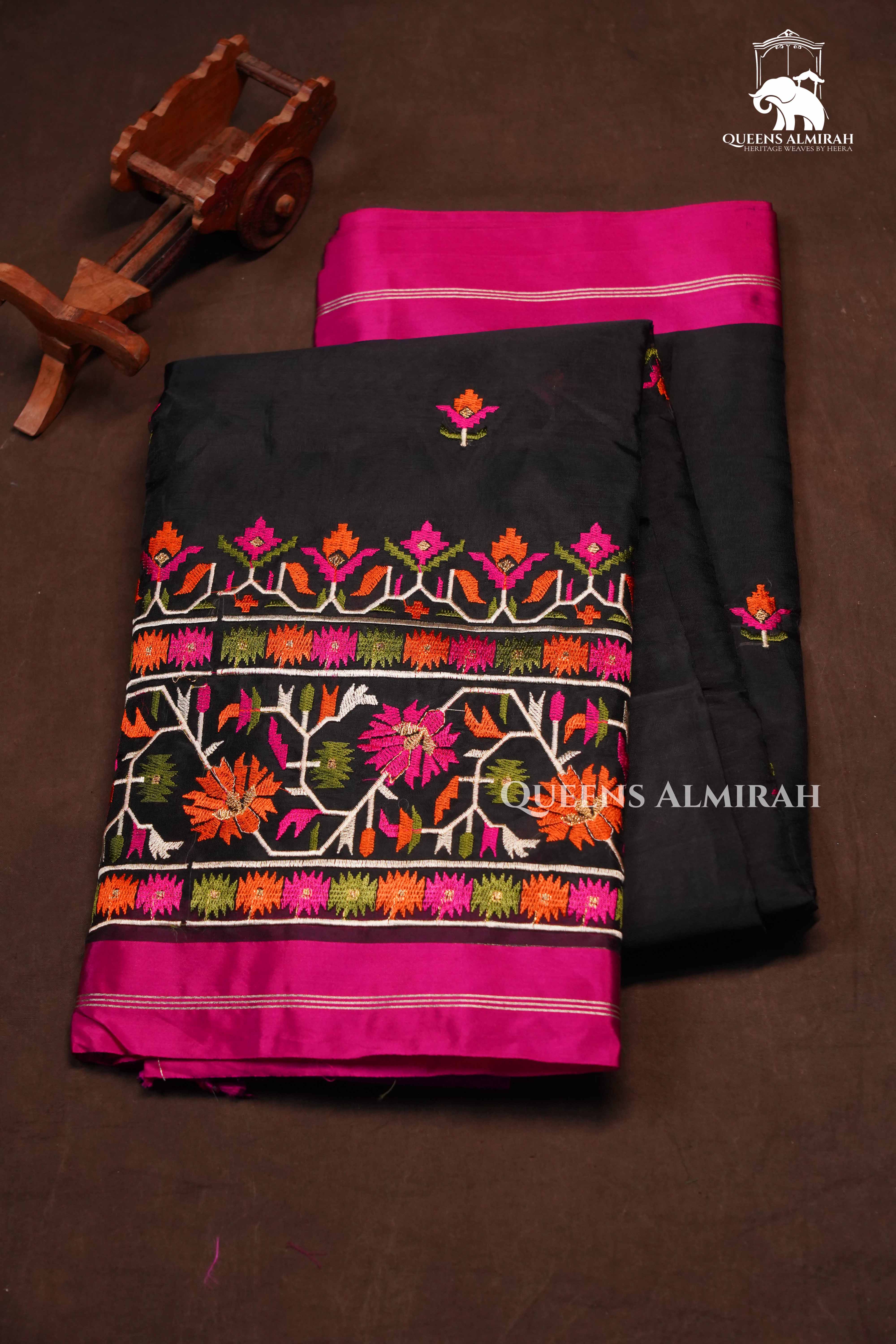 Black With Pink Muslin Organza Saree