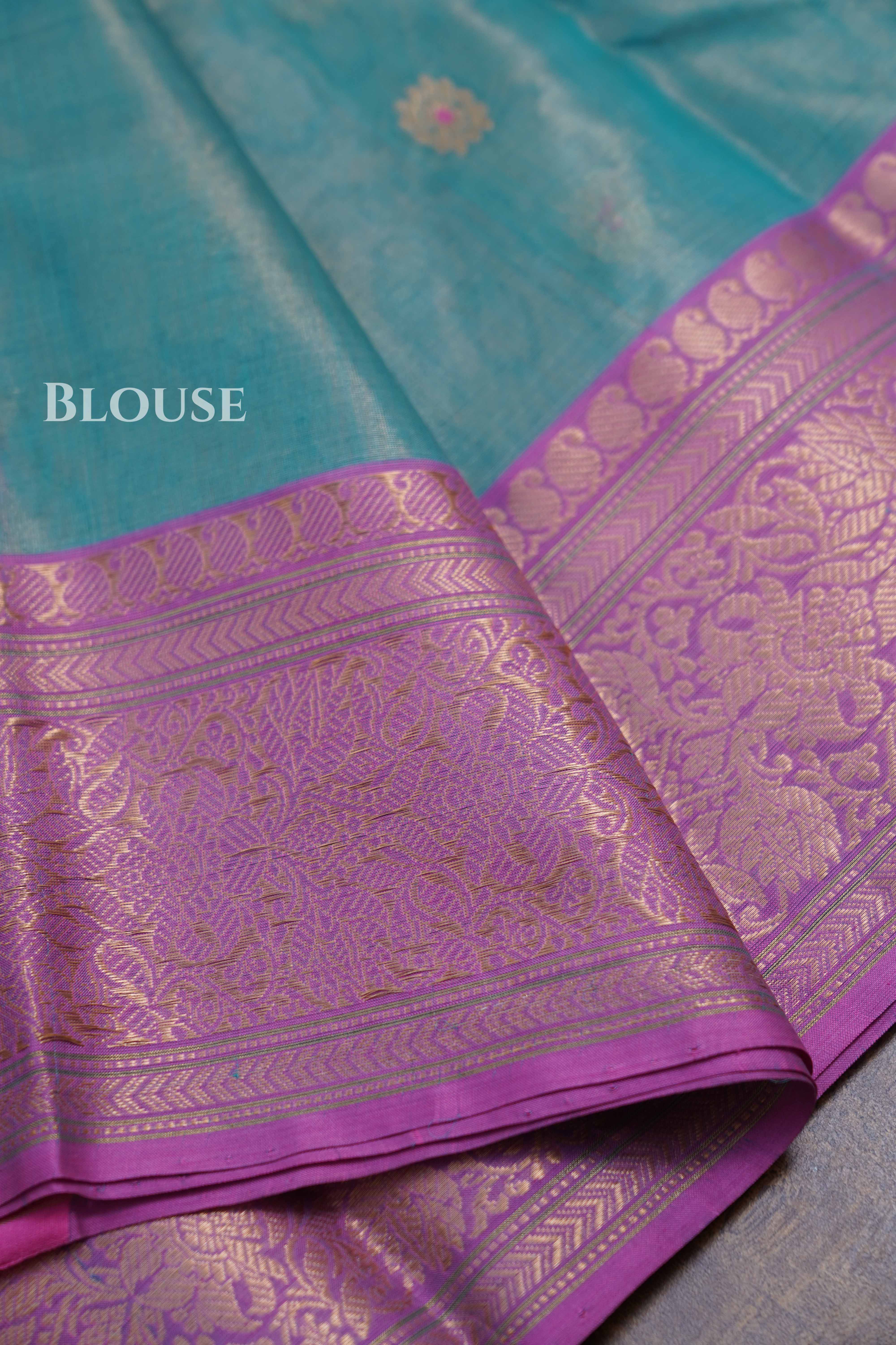 Duale Shade Of Green With Pink Chanderi Katan Silk Handloom Saree