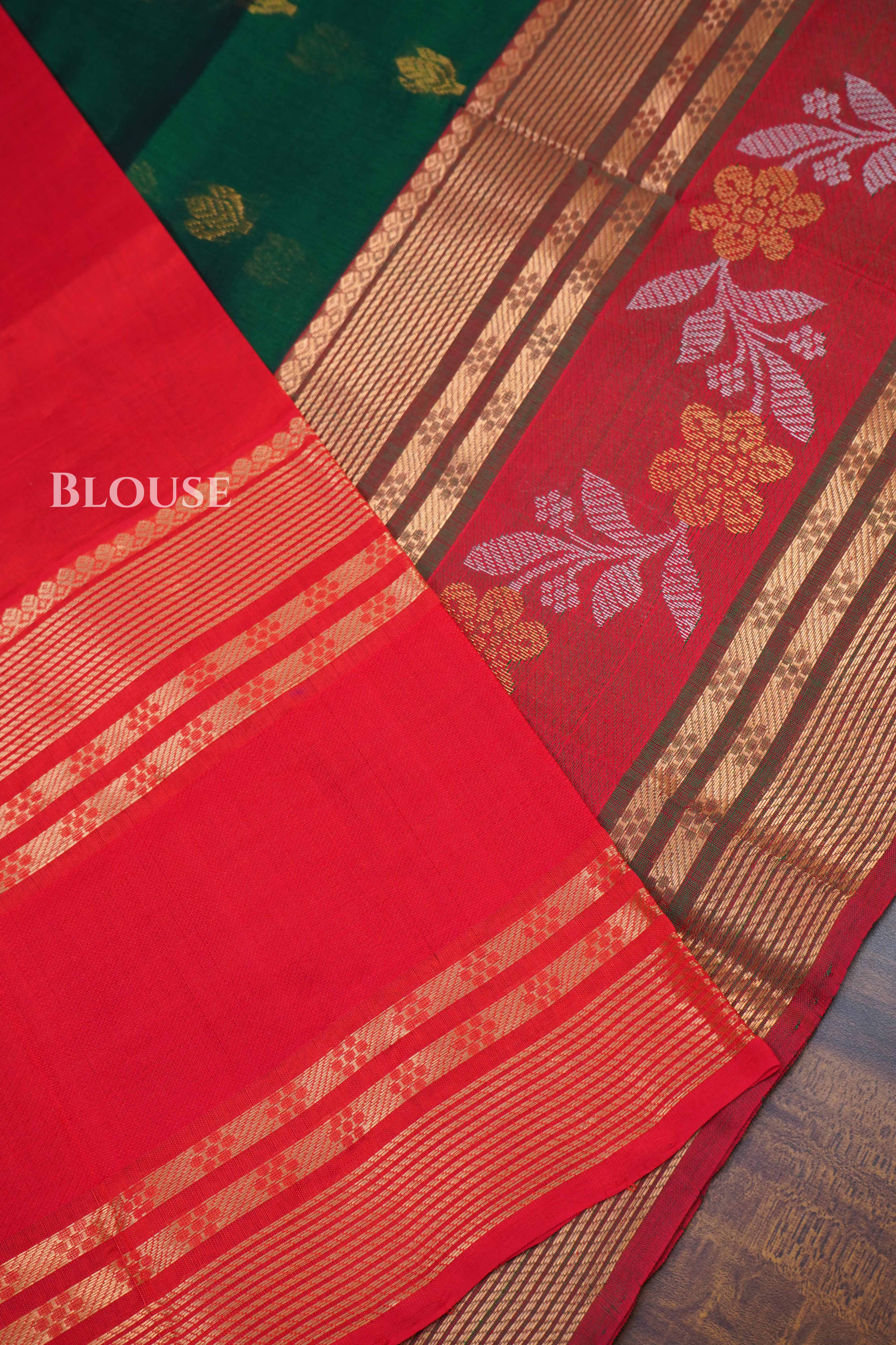 Bottle Green With Red Pure Kanchi Silk Cotton Saree