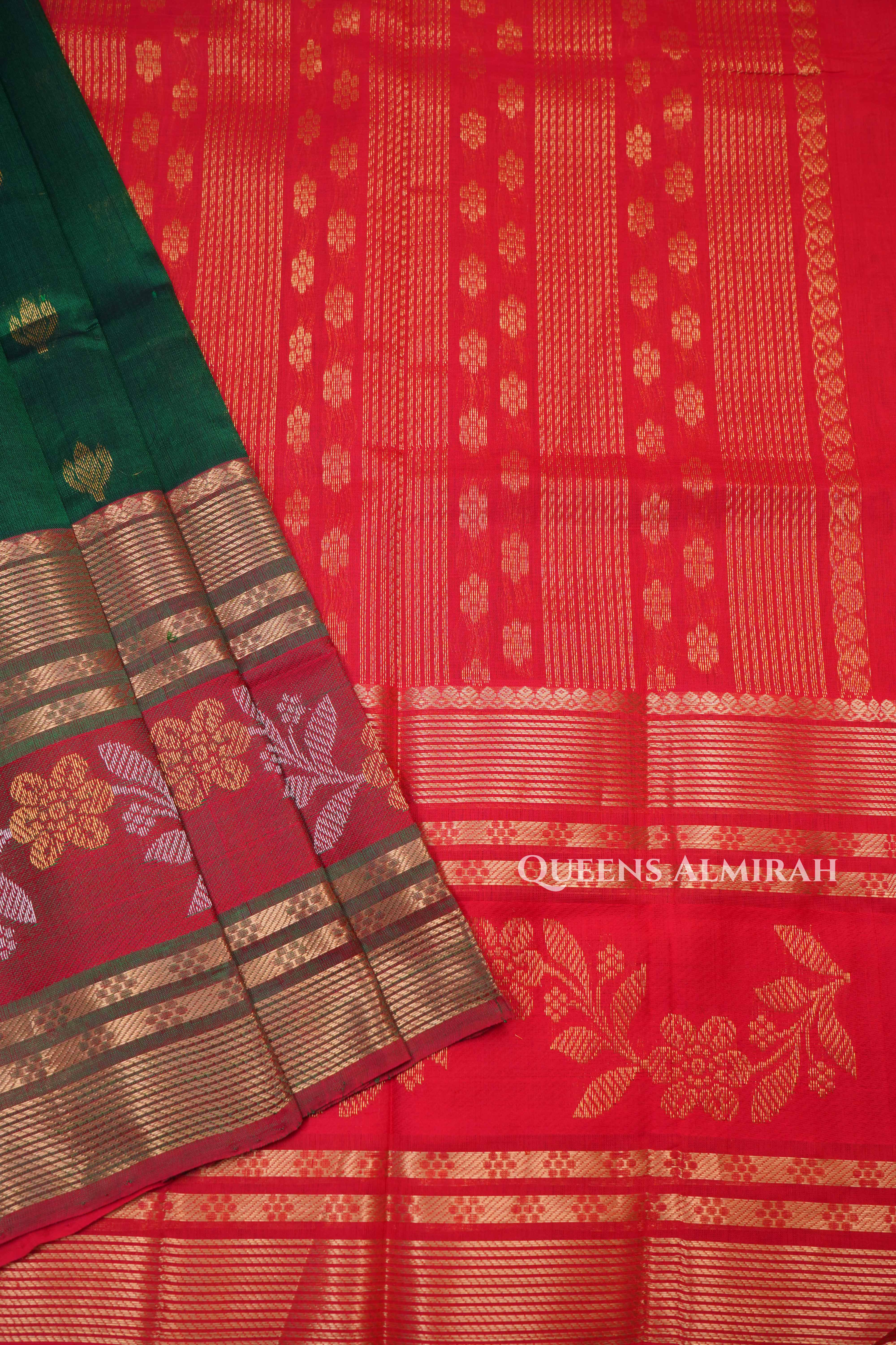 Bottle Green With Red Pure Kanchi Silk Cotton Saree
