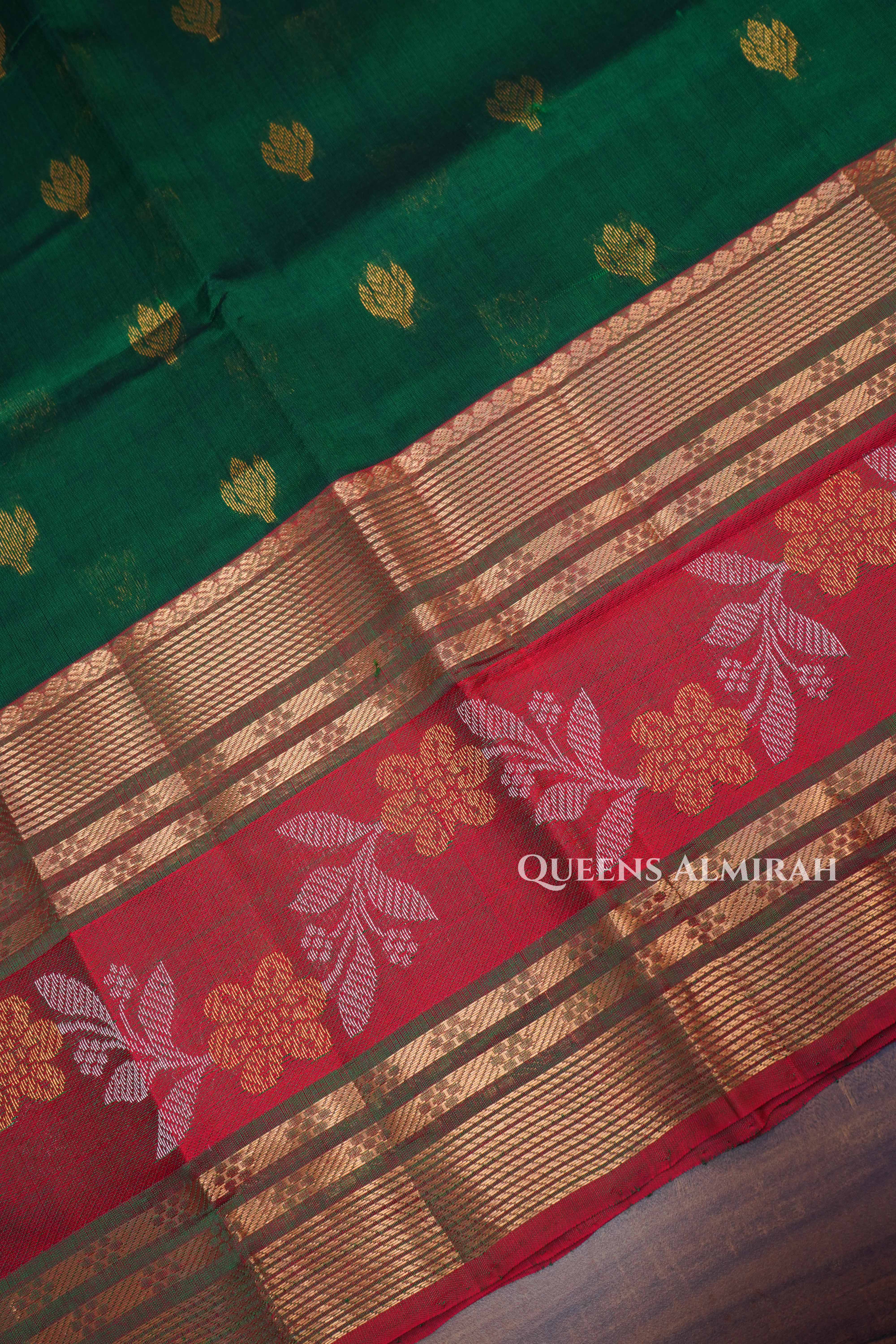Bottle Green With Red Pure Kanchi Silk Cotton Saree