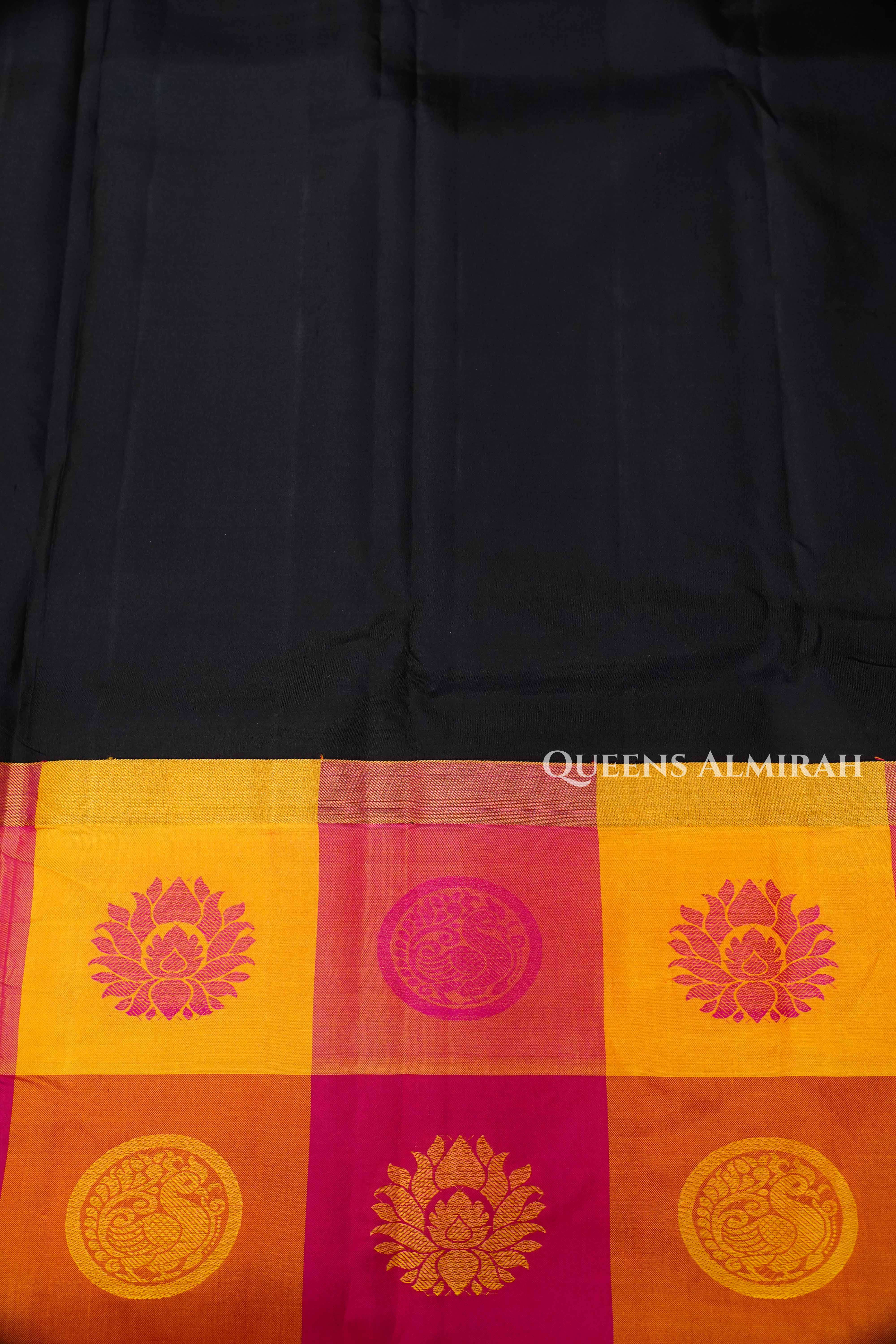 Black With Multi Checks Kanchivaram Silk Saree