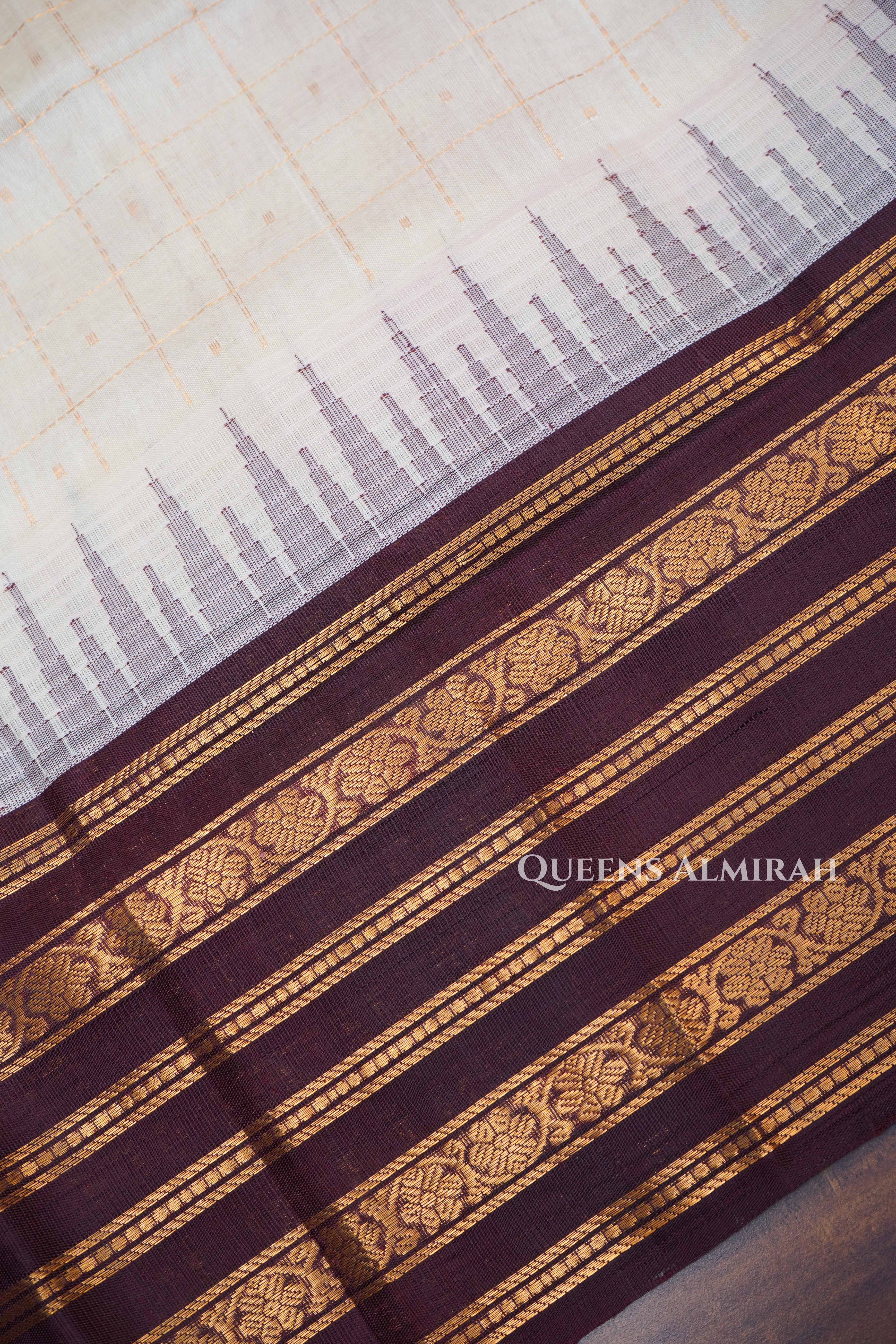 Milk White With Cocoa Bean Pure Kanchi Silk Cotton Saree