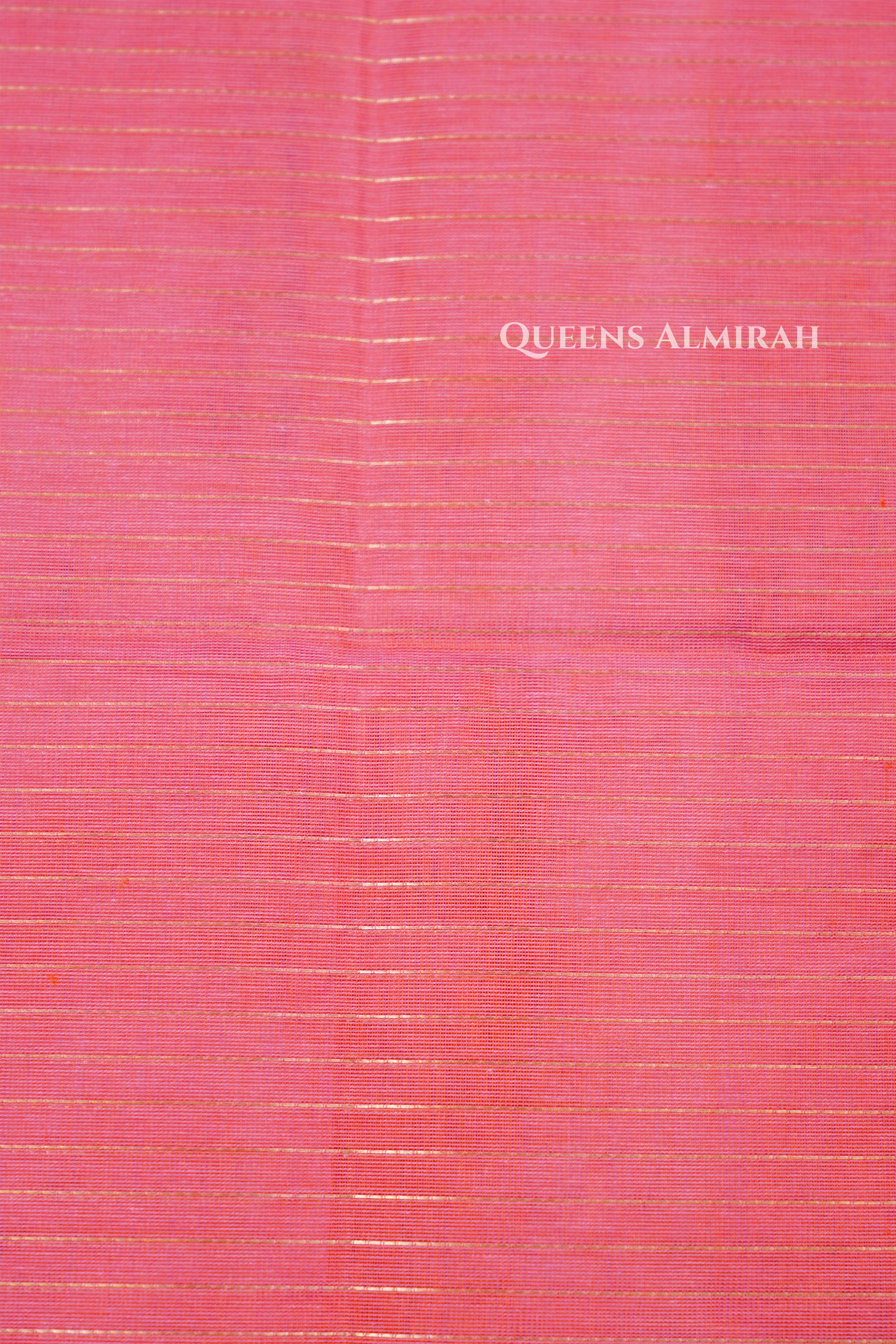 Baby Pink With Saffron Red - Karaikudi Chettinad Silk Cotton Saree