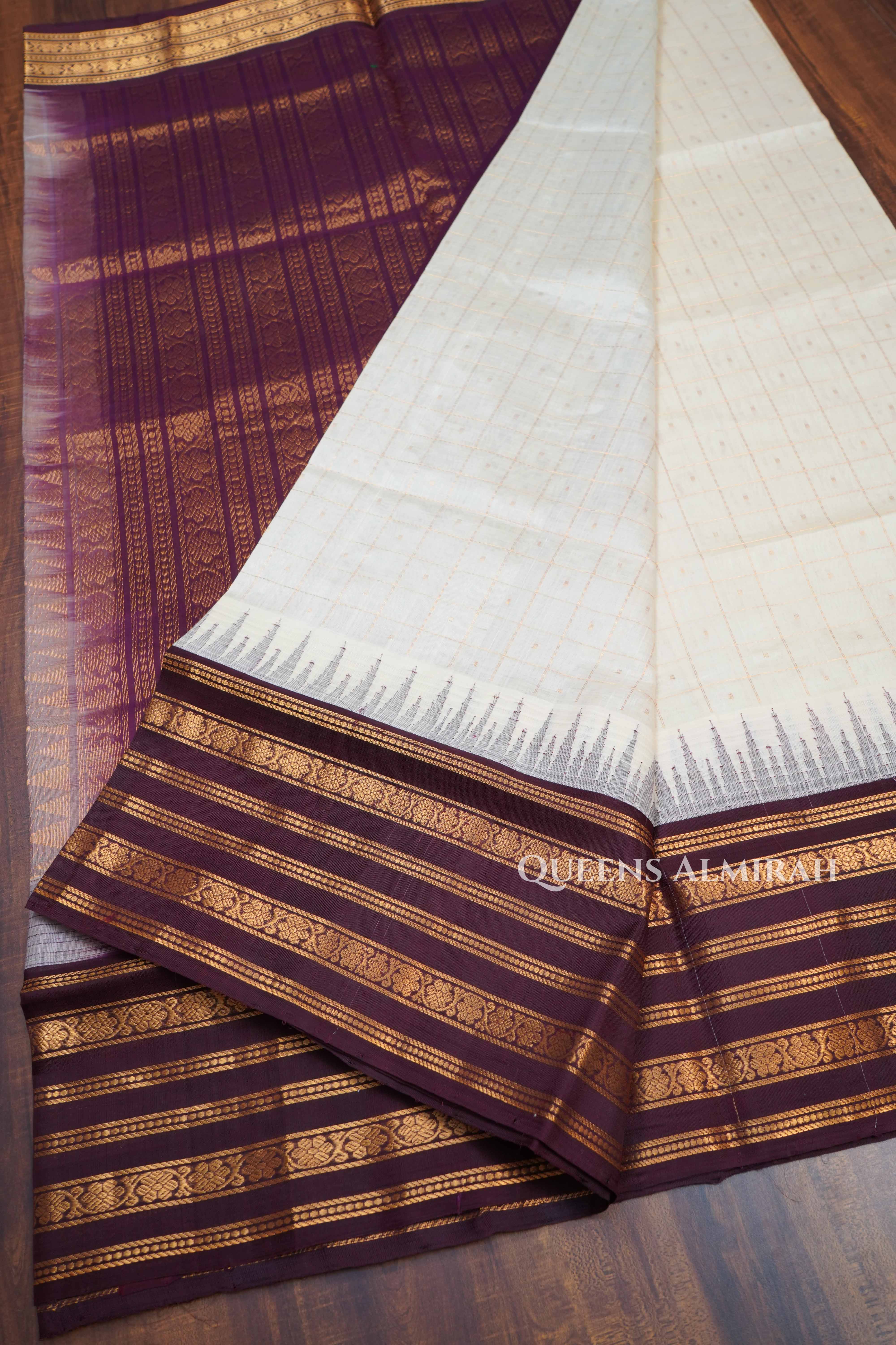 Milk White With Cocoa Bean Pure Kanchi Silk Cotton Saree