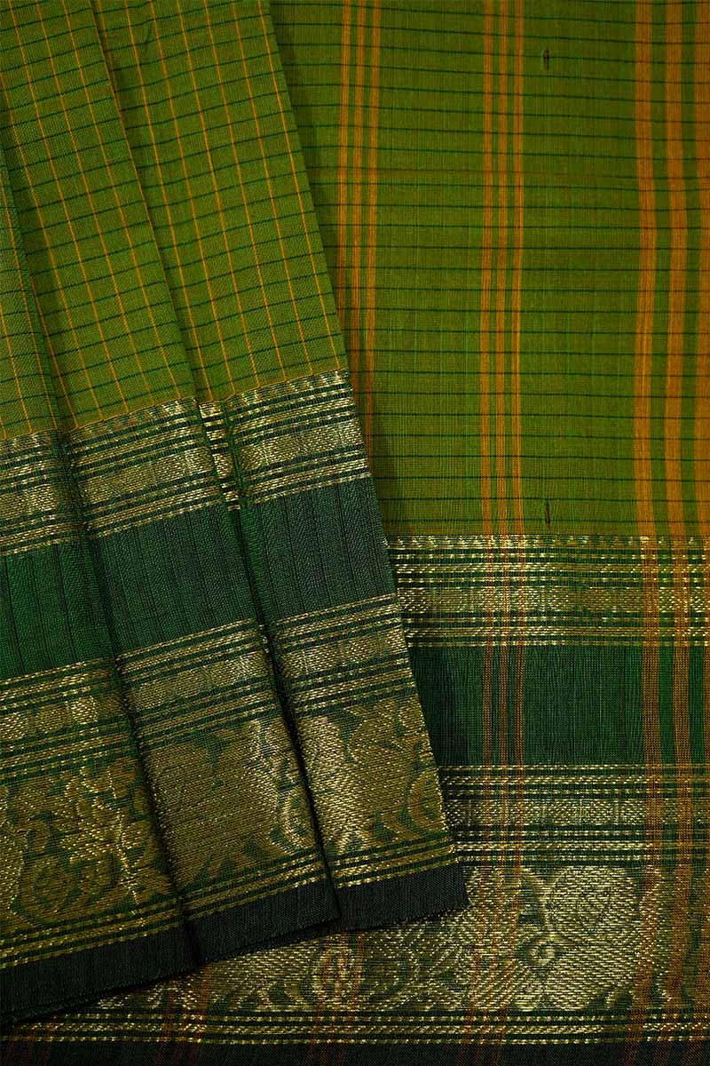ALGAE WITH LEAF GREEN KANCHI COTTON SAREE - Queens Jewel Emporium