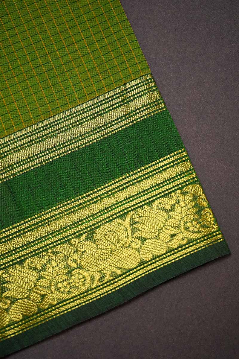 ALGAE WITH LEAF GREEN KANCHI COTTON SAREE - Queens Jewel Emporium
