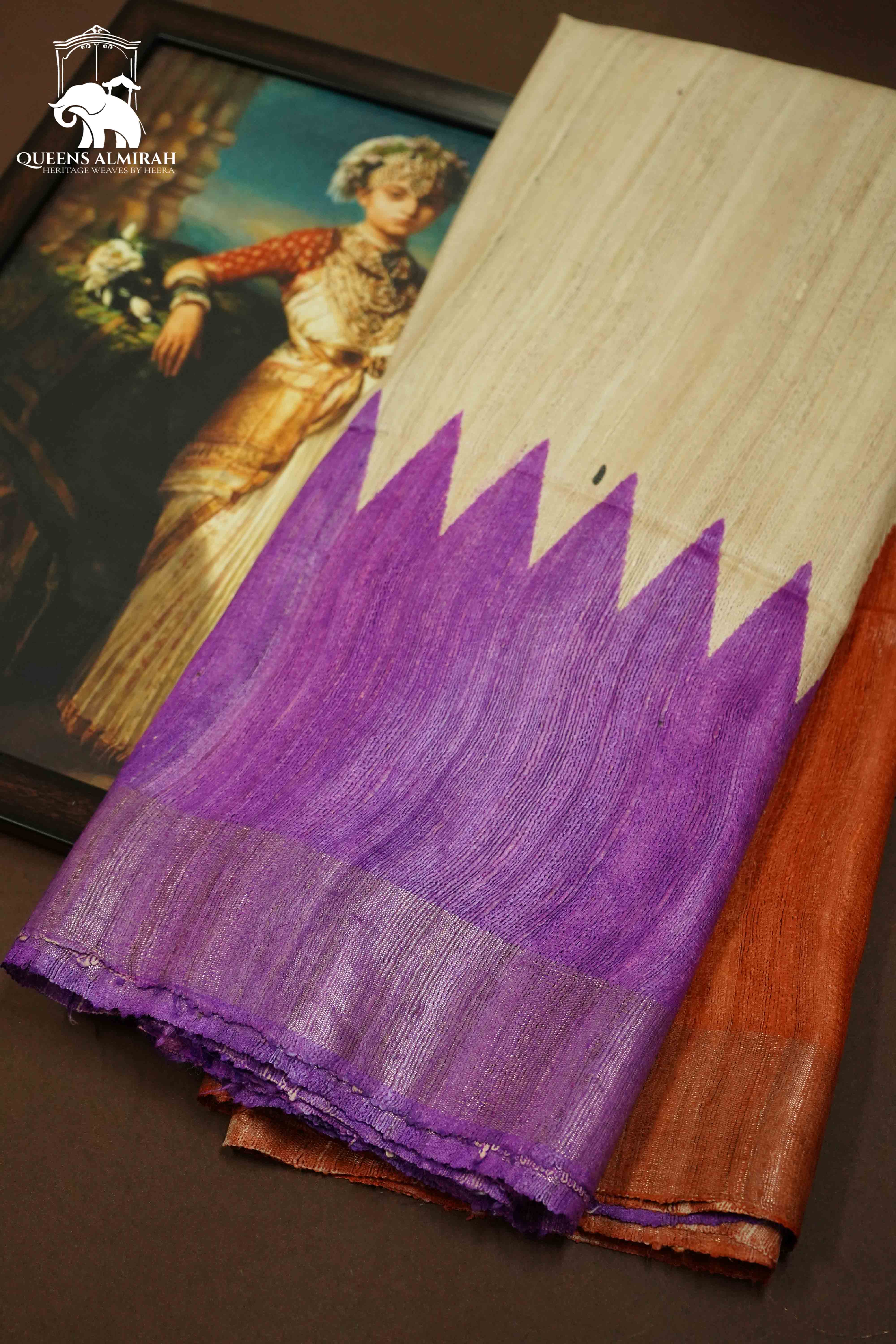 ASH GREY WITH BROWN RUST GHICHA TUSSAR SILK SAREE - Queens Jewel Emporium
