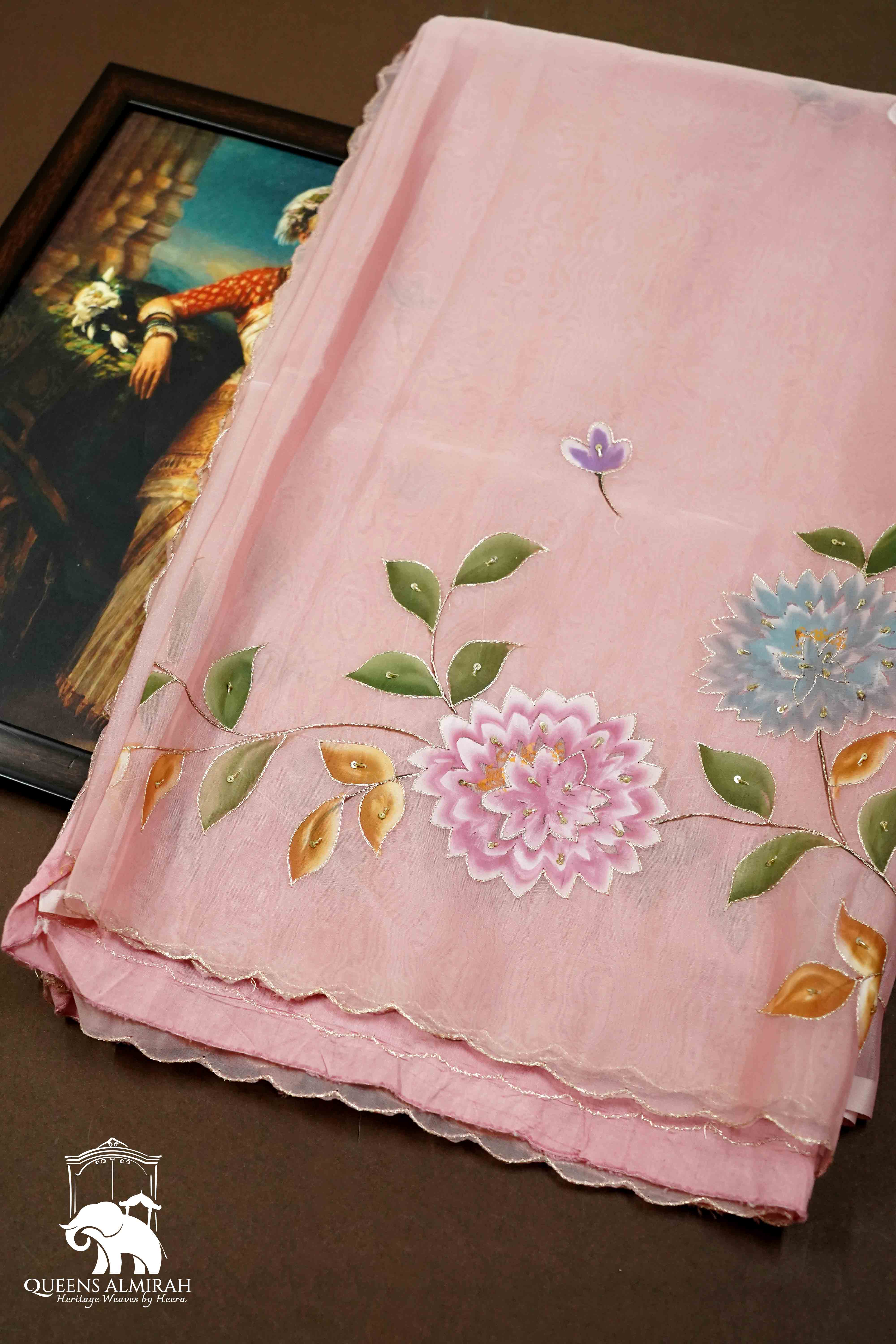 BABY PINK SILK ORGANZA SAREE 2 - Queens Jewel Emporium