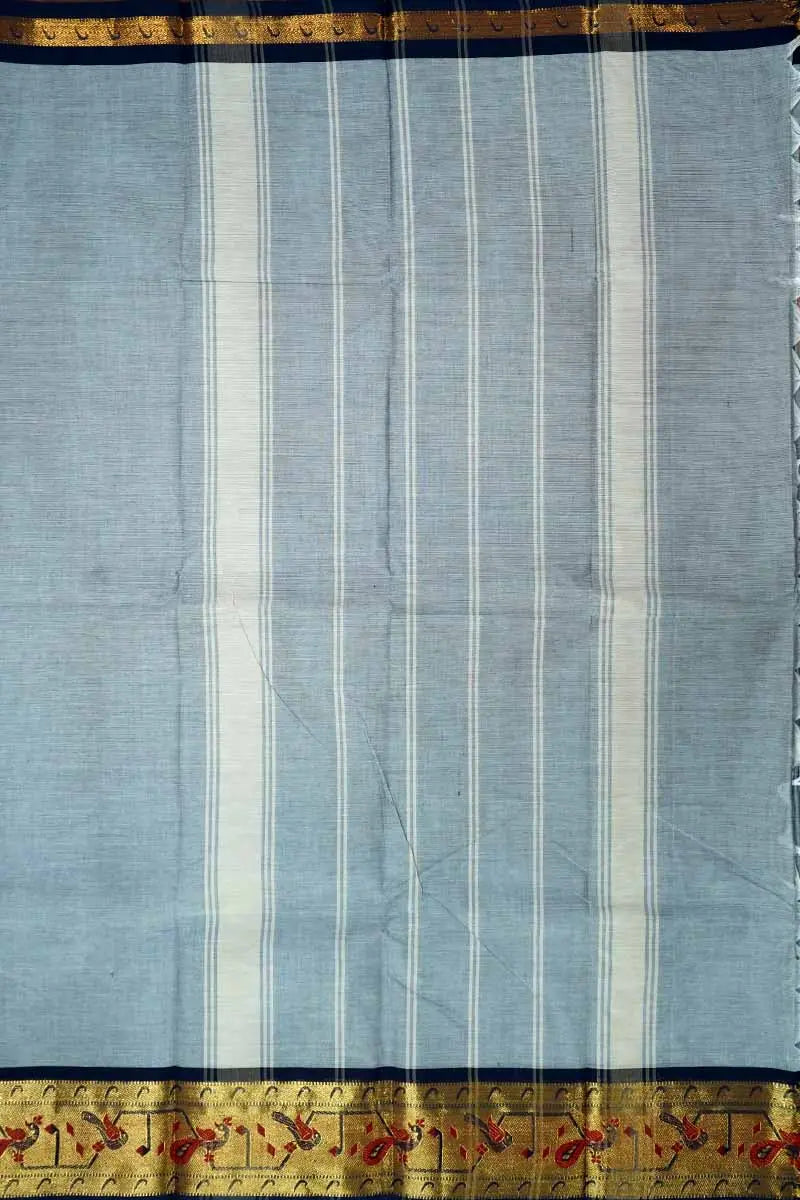 BLUE CYAN WITH PAITHANI BORDER KANCHI COTTON SAREE - Queens Jewel Emporium