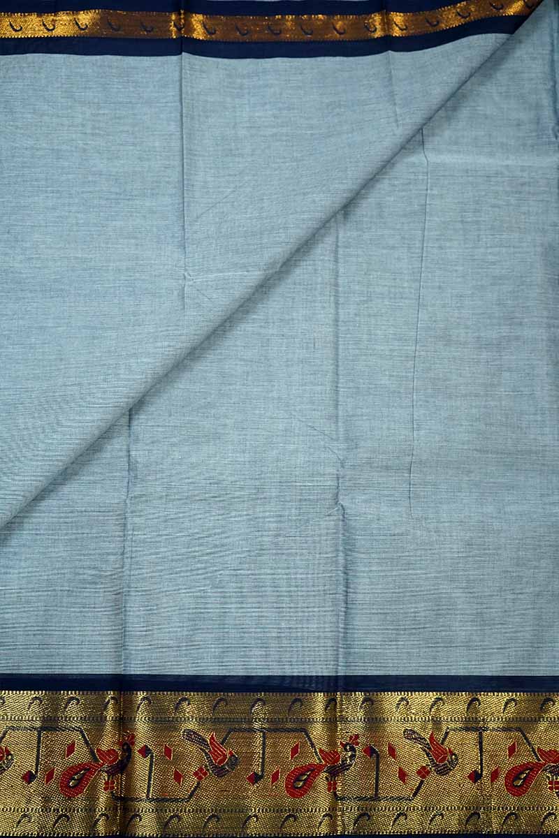 BLUE CYAN WITH PAITHANI BORDER KANCHI COTTON SAREE - Queens Jewel Emporium