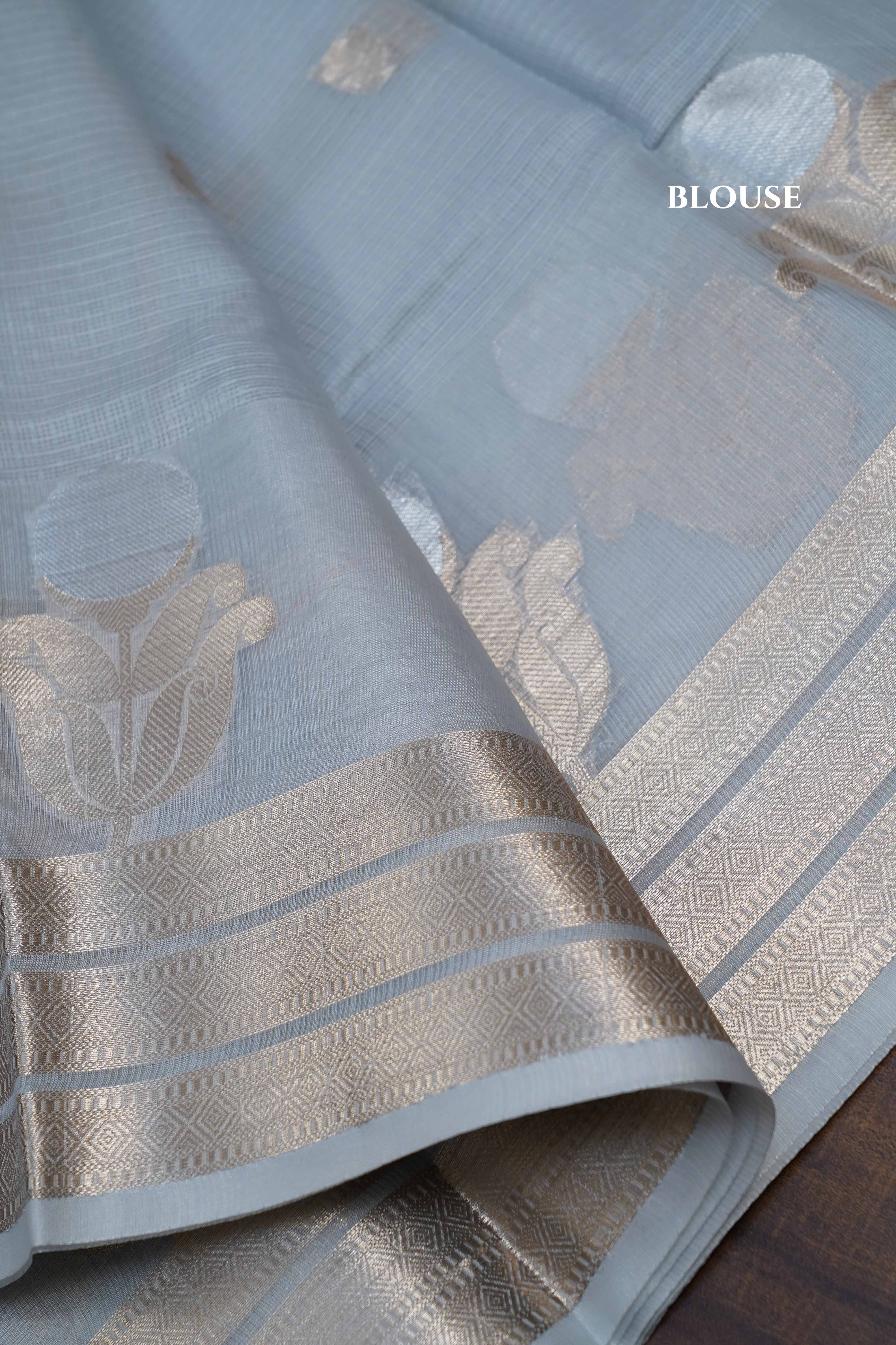 BLUE GREY SEMI KOTA SILK COTTON SAREE - Queens Jewel Emporium