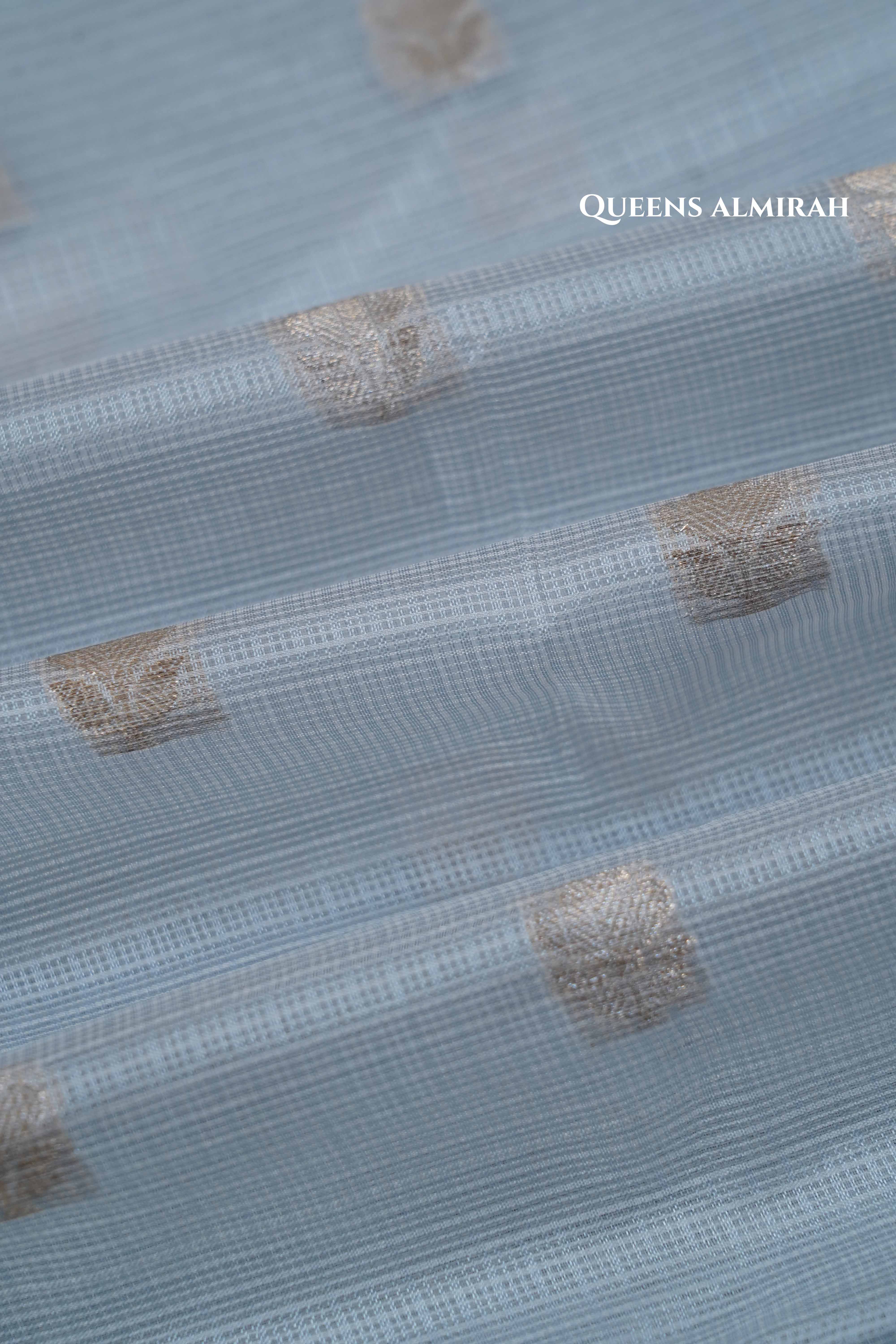 BLUE GREY SEMI KOTA SILK COTTON SAREE - Queens Jewel Emporium