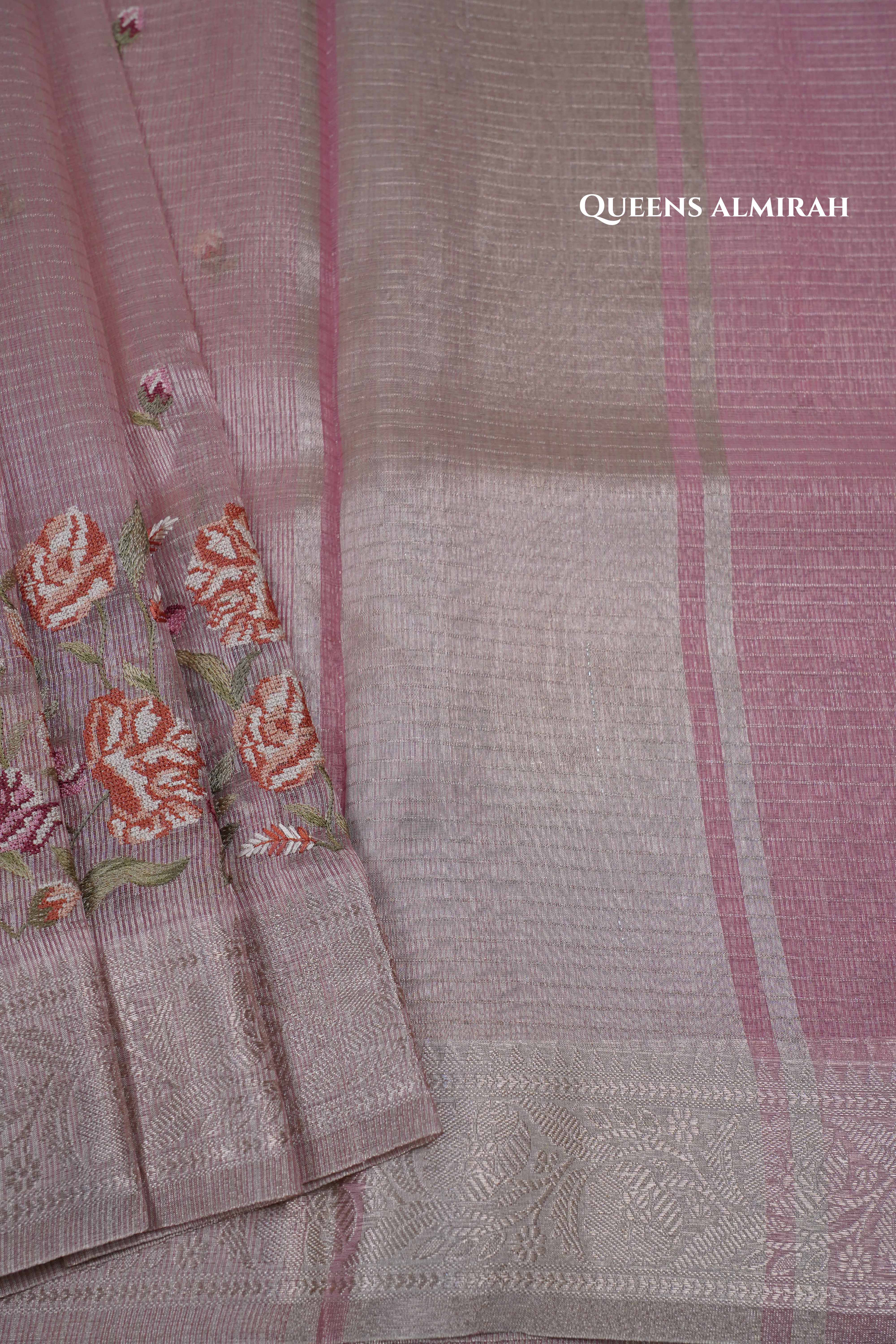 BLUSH PINK SEMI KOTA SILK COTTON SAREE - Queens Jewel Emporium