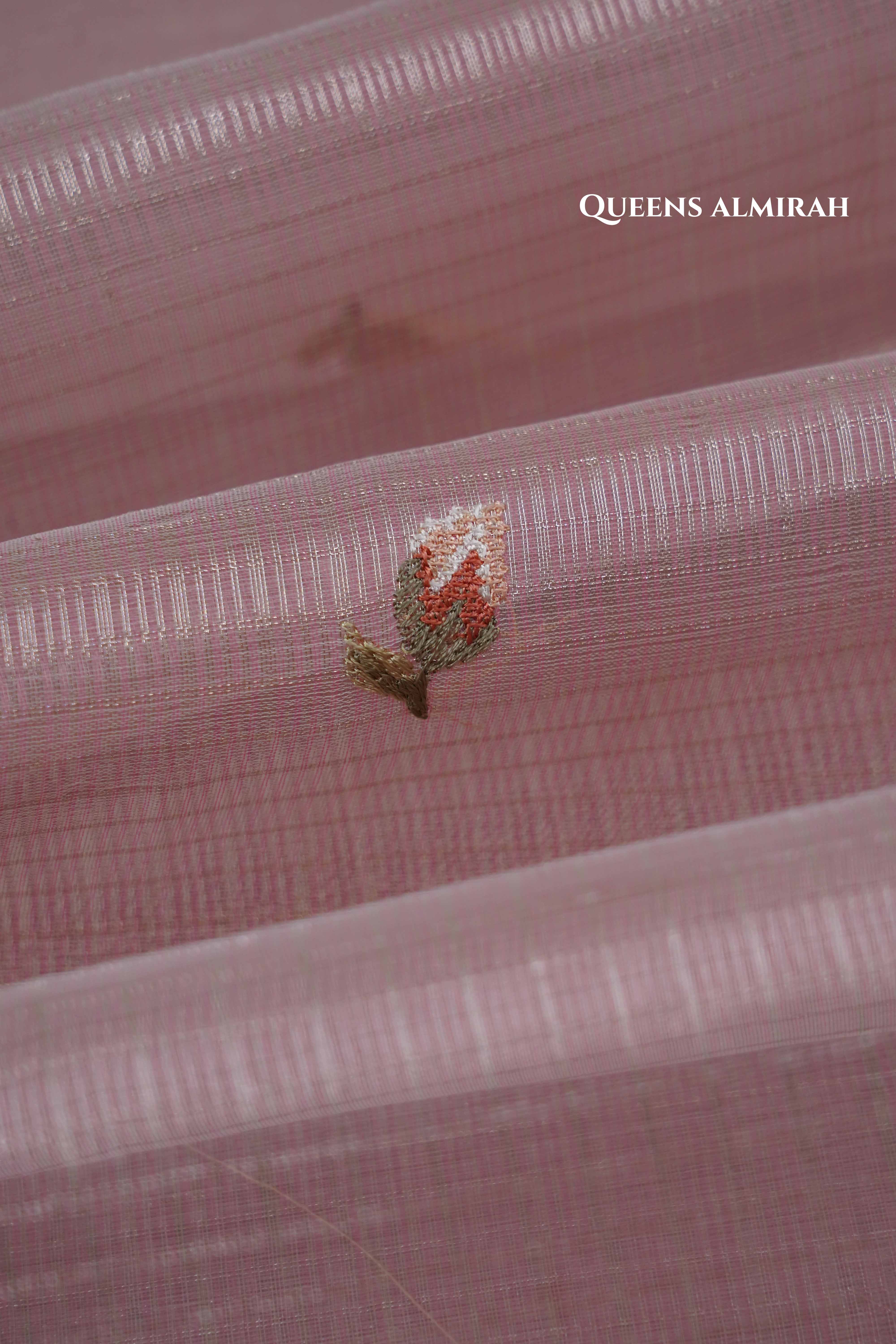 BLUSH PINK SEMI KOTA SILK COTTON SAREE - Queens Jewel Emporium