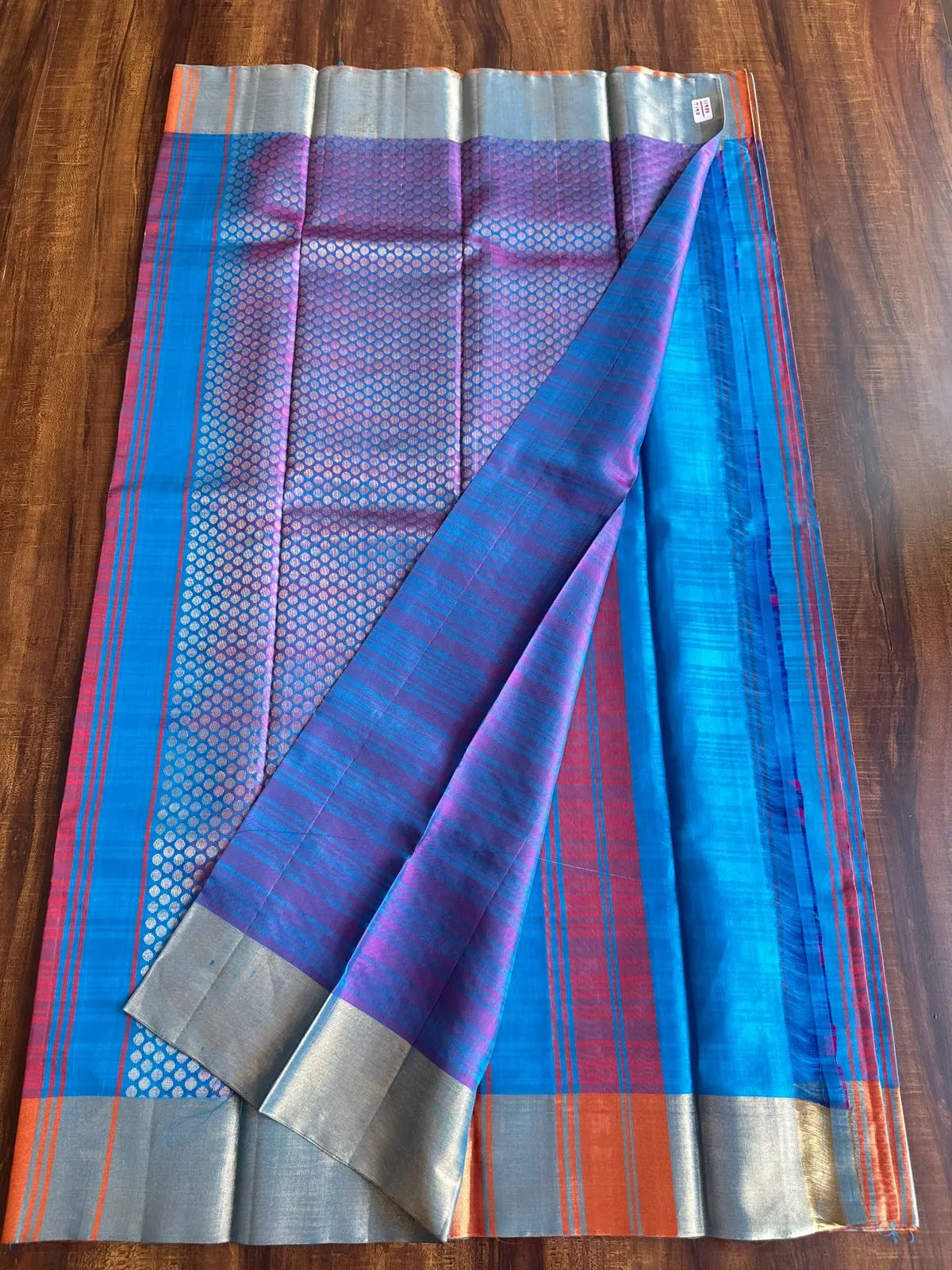 BONDI BLUE WITH MUTED PURPLE PURE KANCHIVARAM SILK SAREE - Queens Jewel Emporium