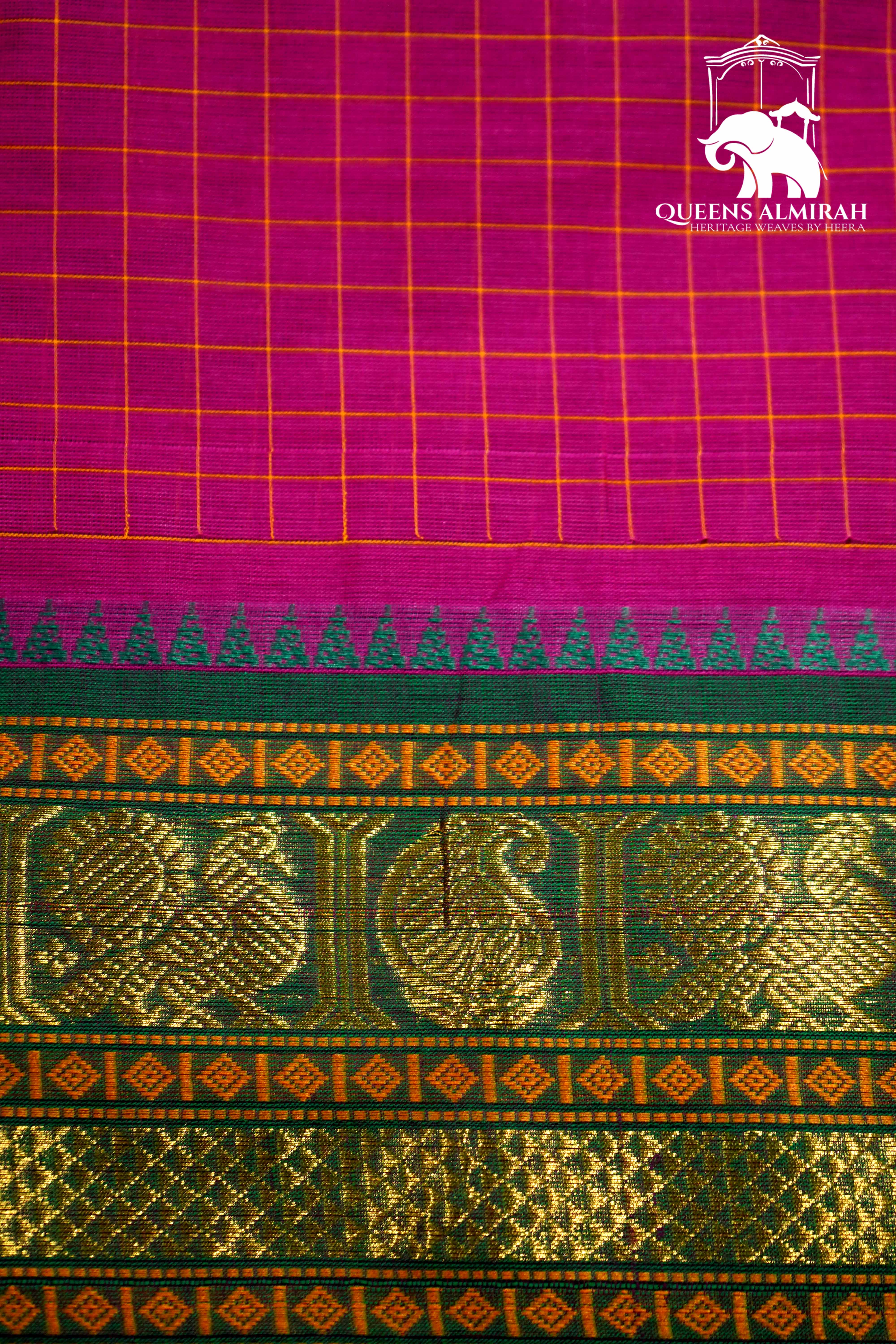 BURNT PINK WITH SEA GREEN KANCHI COTTON SAREE - Queens Jewel Emporium