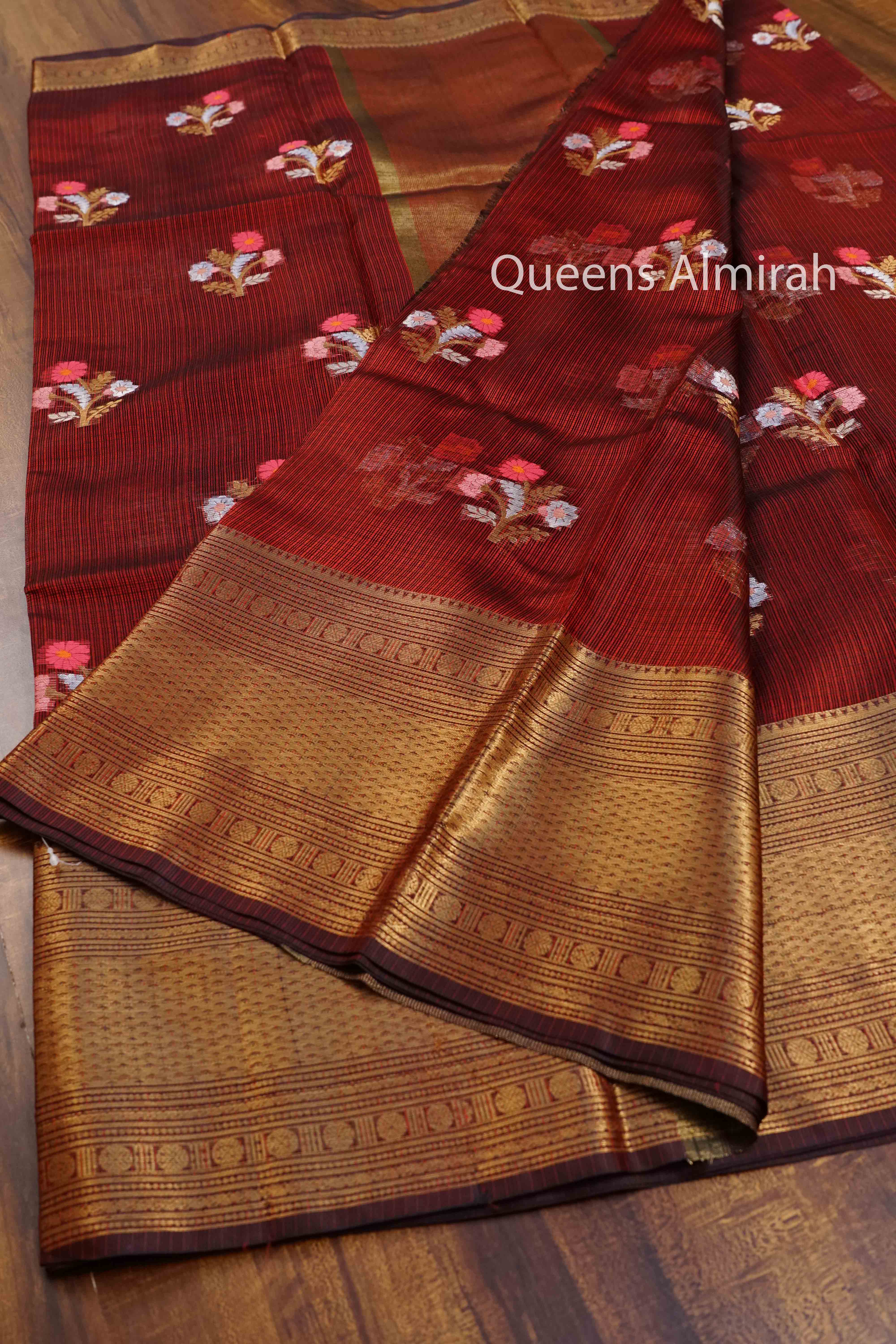 BURNT UMBER  PURE KOTA SILK SAREE - Queens Jewel Emporium