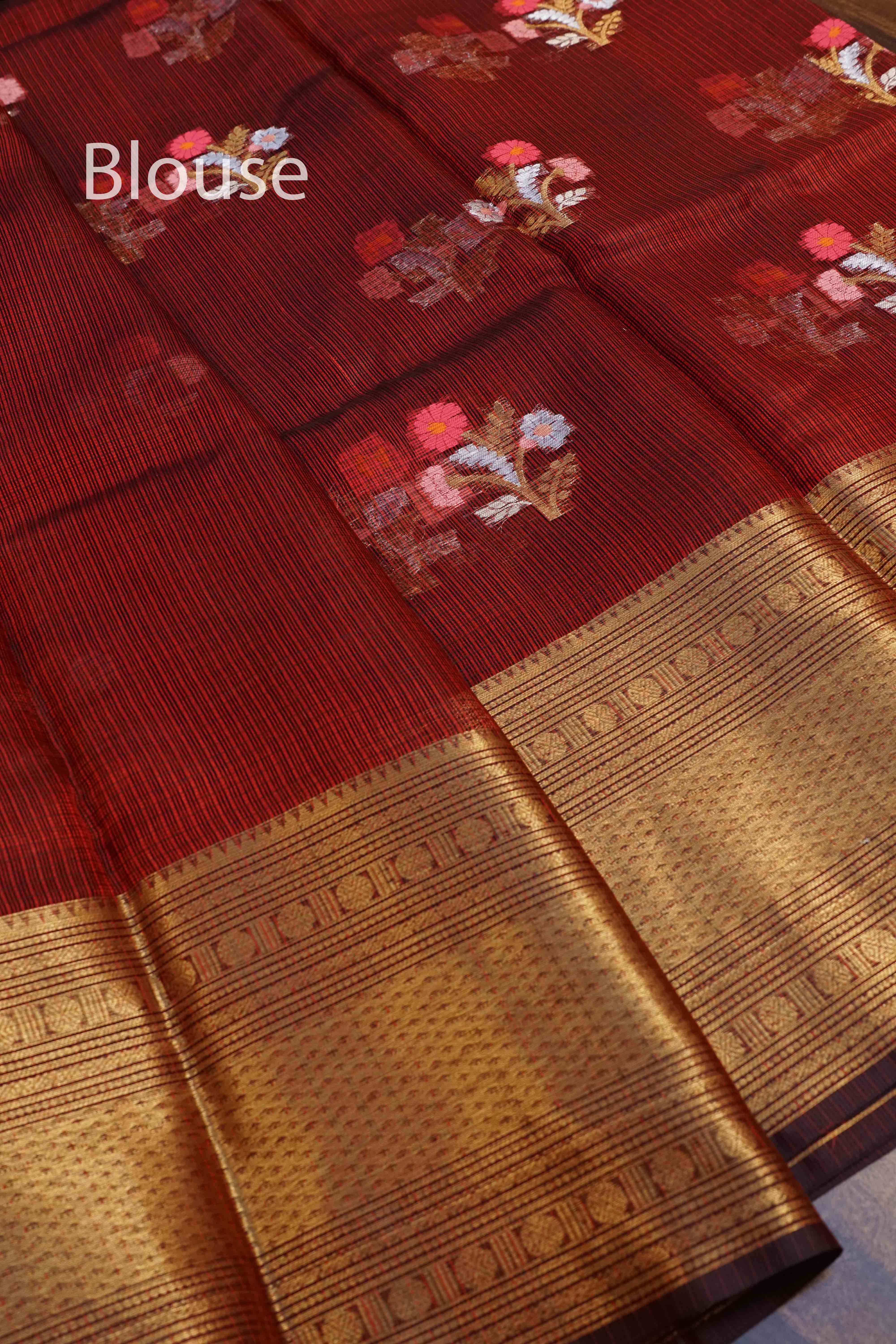 BURNT UMBER  PURE KOTA SILK SAREE - Queens Jewel Emporium