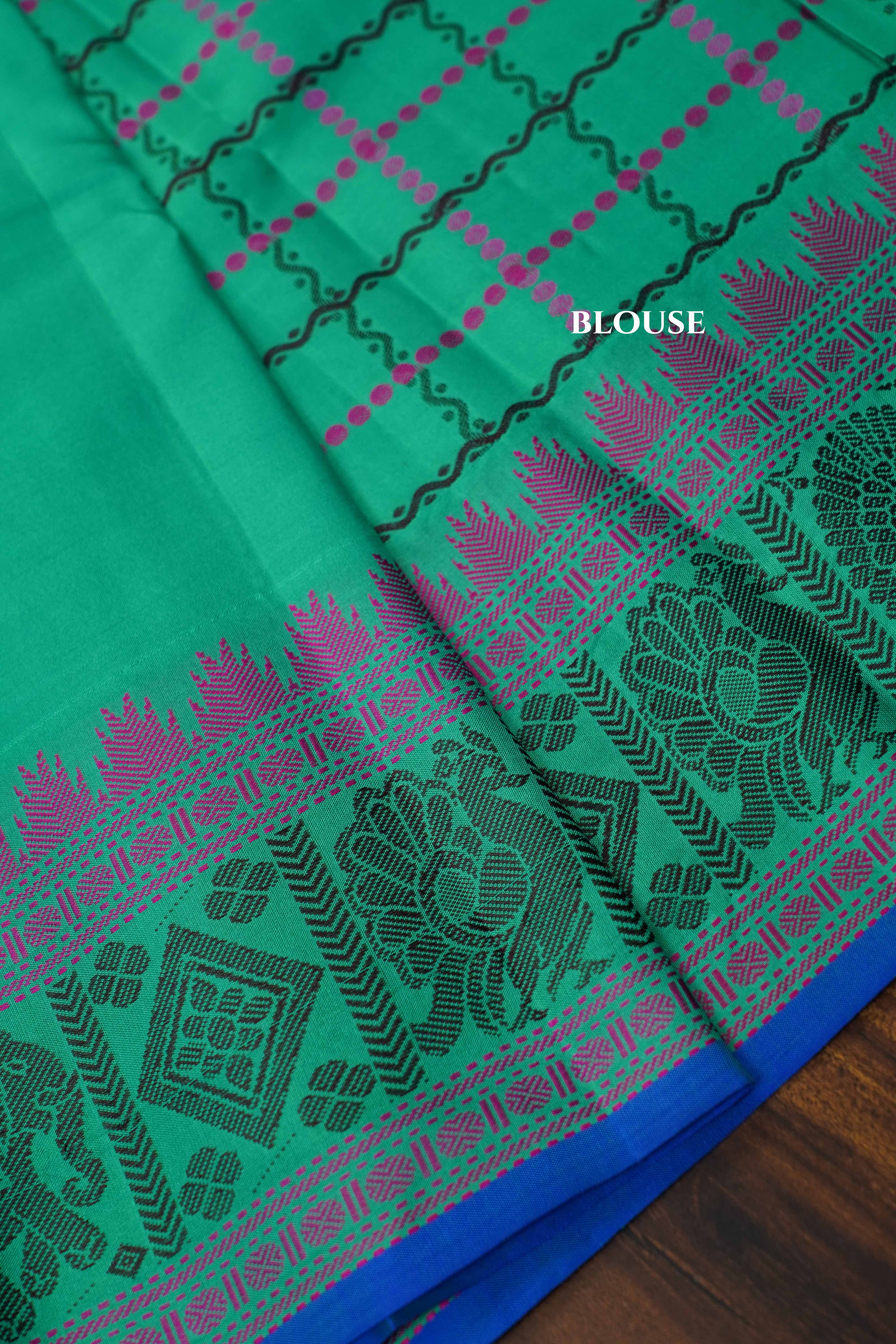Blue Green Pure Kanchivaram Silk Saree QUEENS ALMIRAH