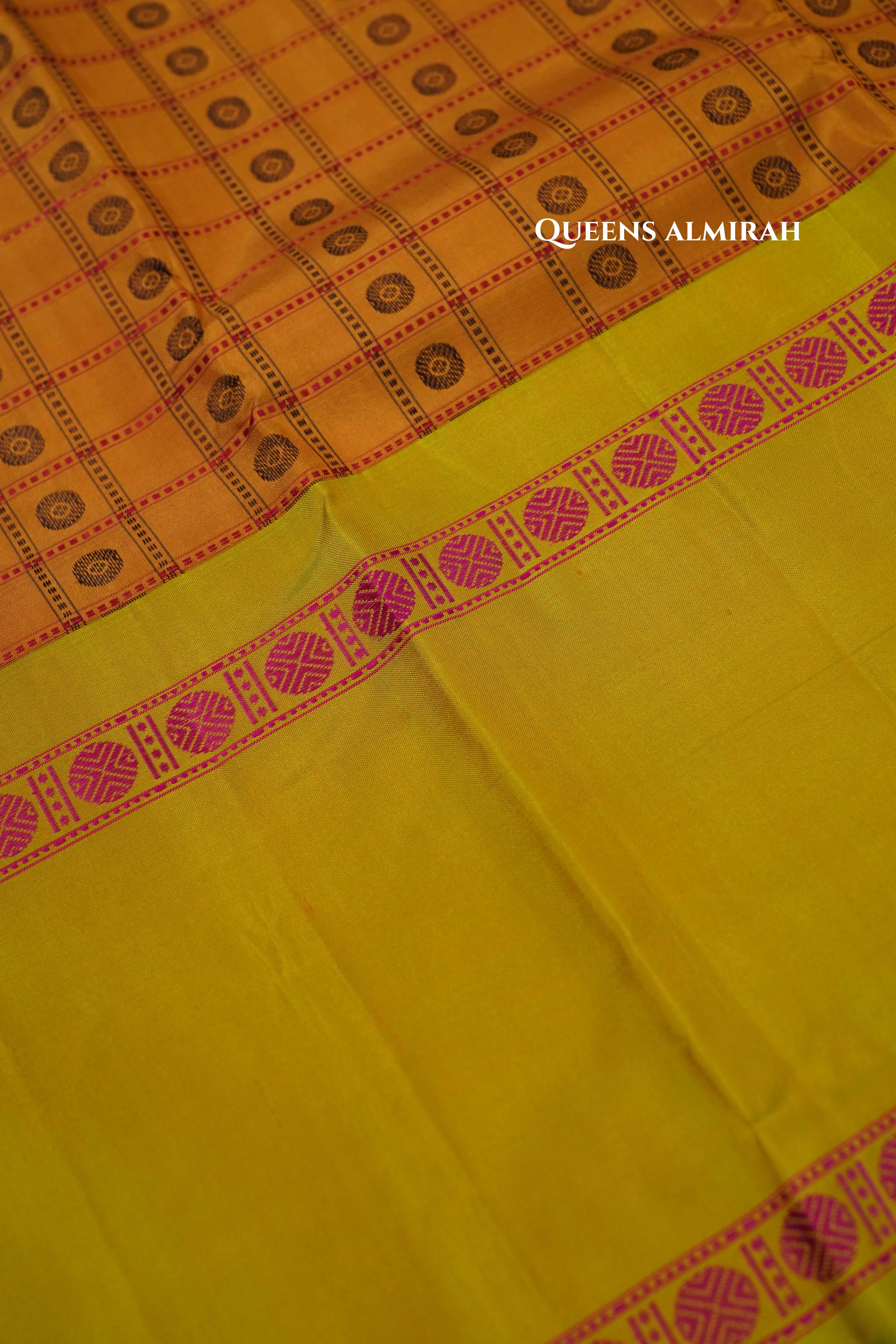 Brown With Mehndi Green Pure Kanchivaram Silk Saree QUEENS ALMIRAH