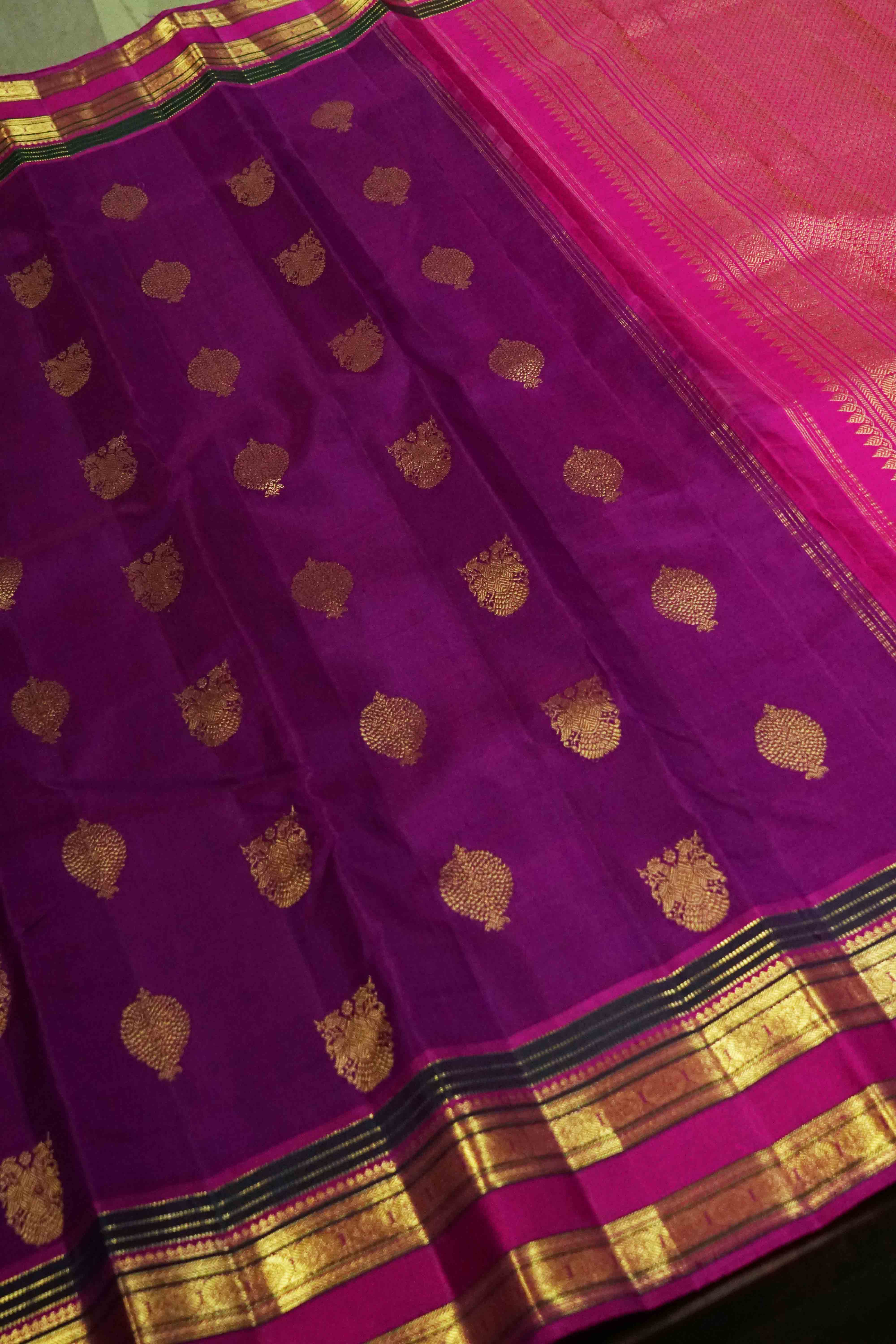 CABBAGE PURPLE WITH DRAGON PINK KANCHIVARAM SILK SAREE - Queens Jewel Emporium