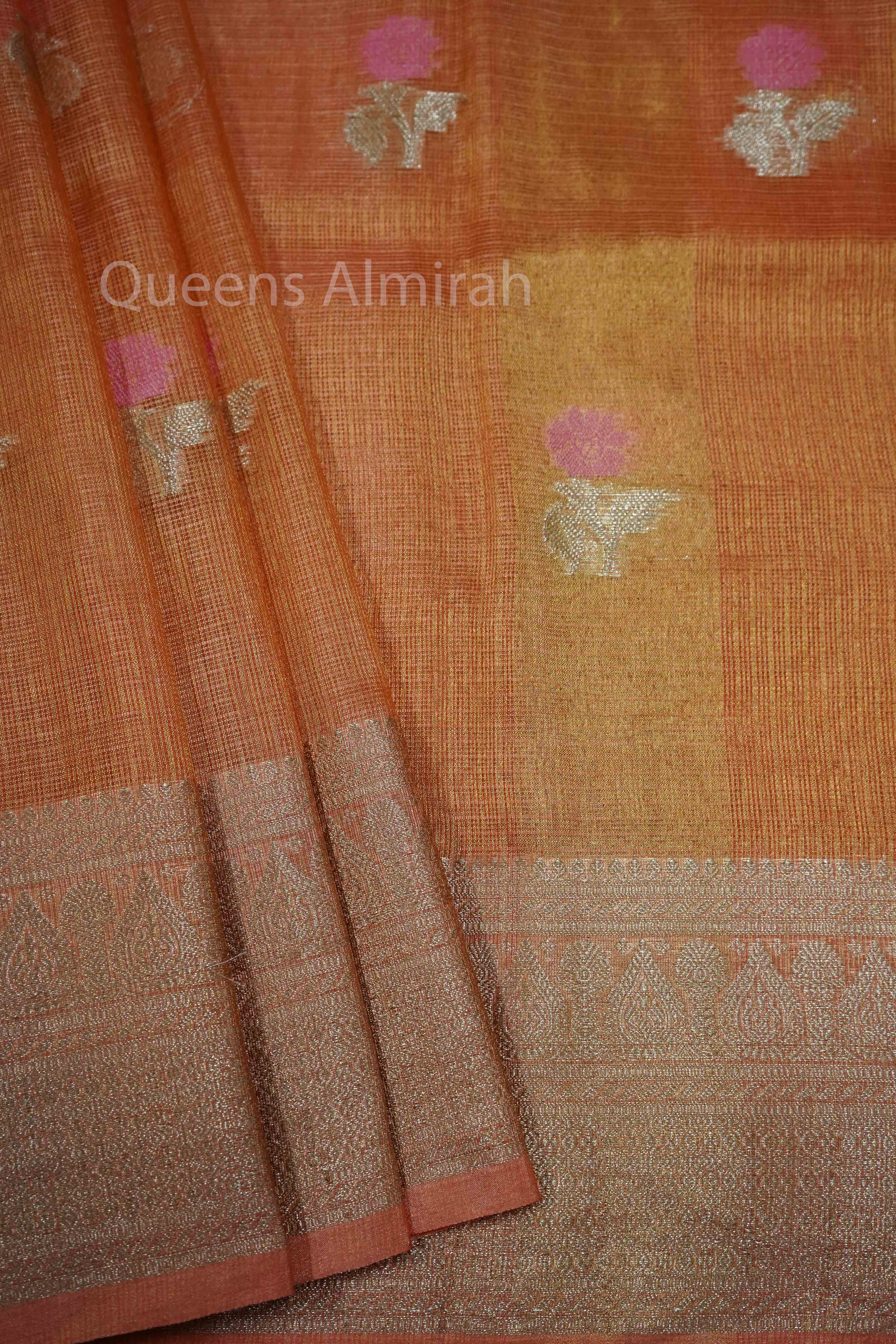 CLAY BROWN HALF PURE KOTA SILK SAREE - Queens Jewel Emporium