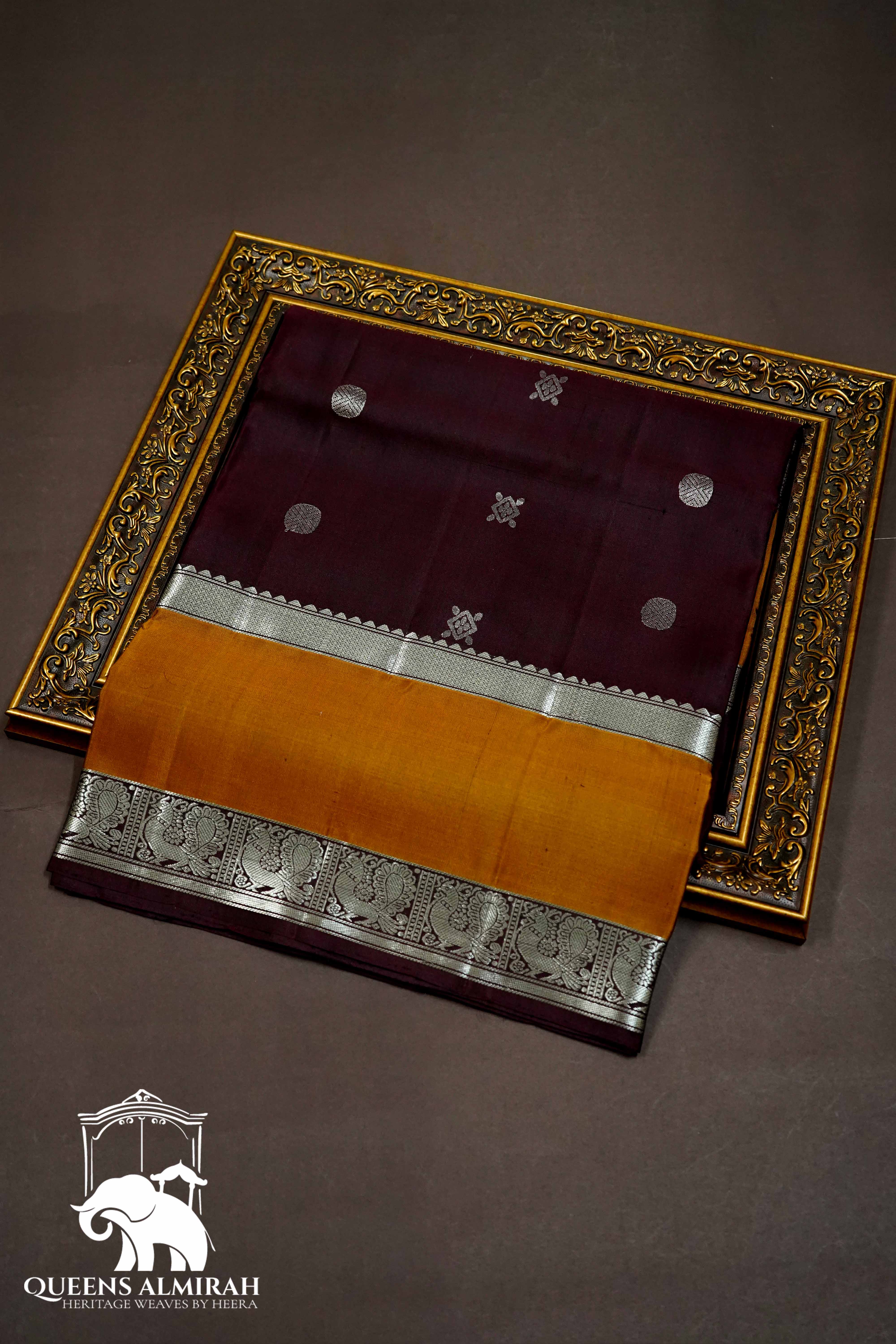 COFFEE BEAN BROWN WITH FIERY ORANGE SOFT SILK SAREE - Queens Jewel Emporium