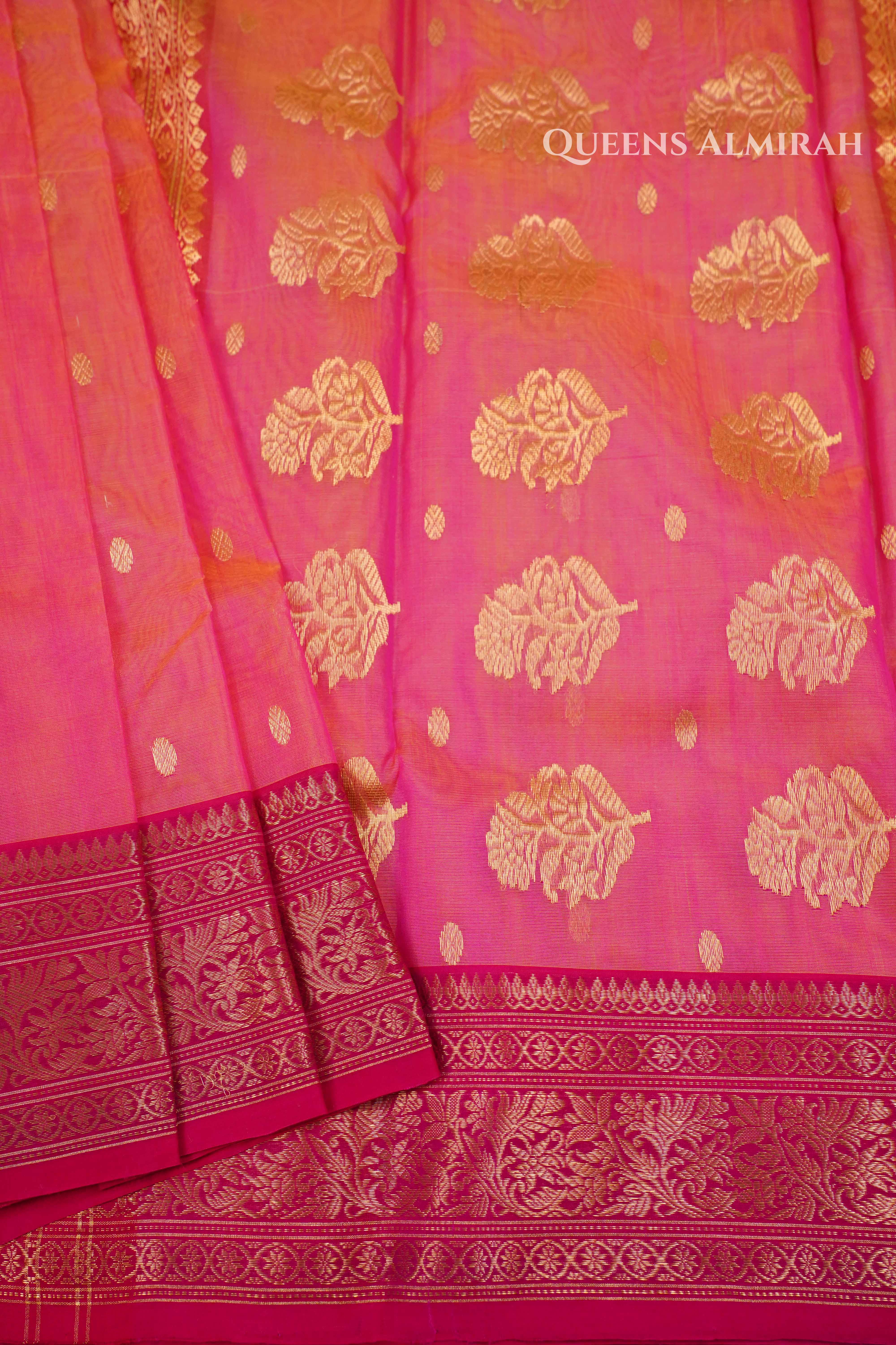 Carmine Pink Chanderi Katan Silk Handloom Saree QUEENS ALMIRAH